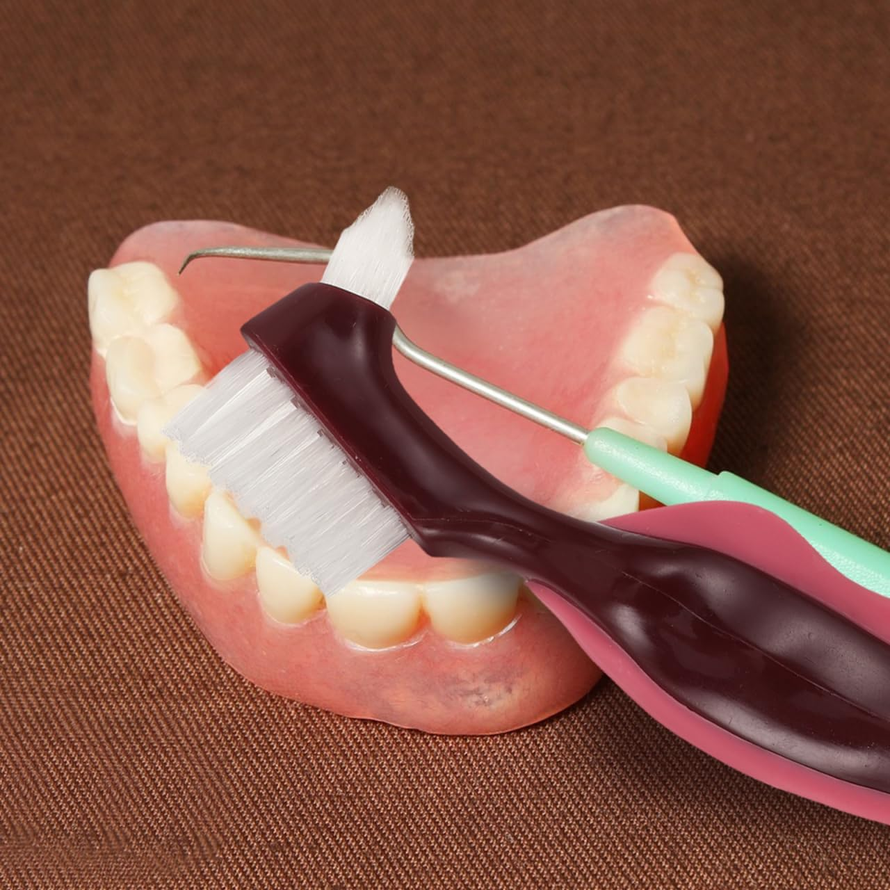 FOMIYES 2Pcs Dual Head False Teeth Brush with Hard Nylon Bristles Ergonomic Non Slip Handle for Effective Denture Cleaning and Stain Removal Portable Oral Care Tool image number 5