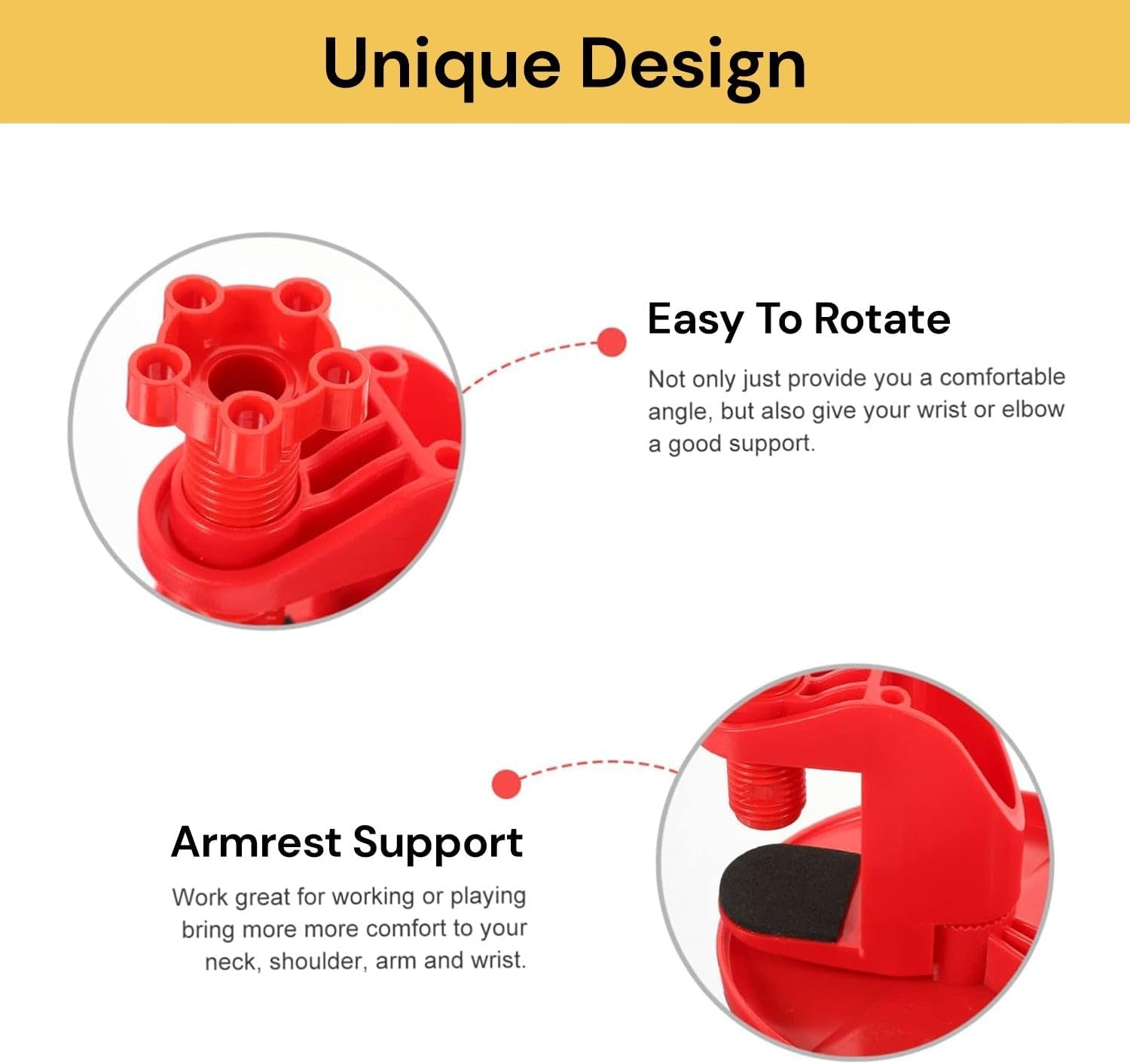 EZONEDEAL Computer Arm Rest for Desk, Adjustable Ergonomic Wrist Rest Support for Keyboard Armrest Extender Rotating Mouse Pad Holder for Table, Office, Chair, Desk, (Black) image number 6