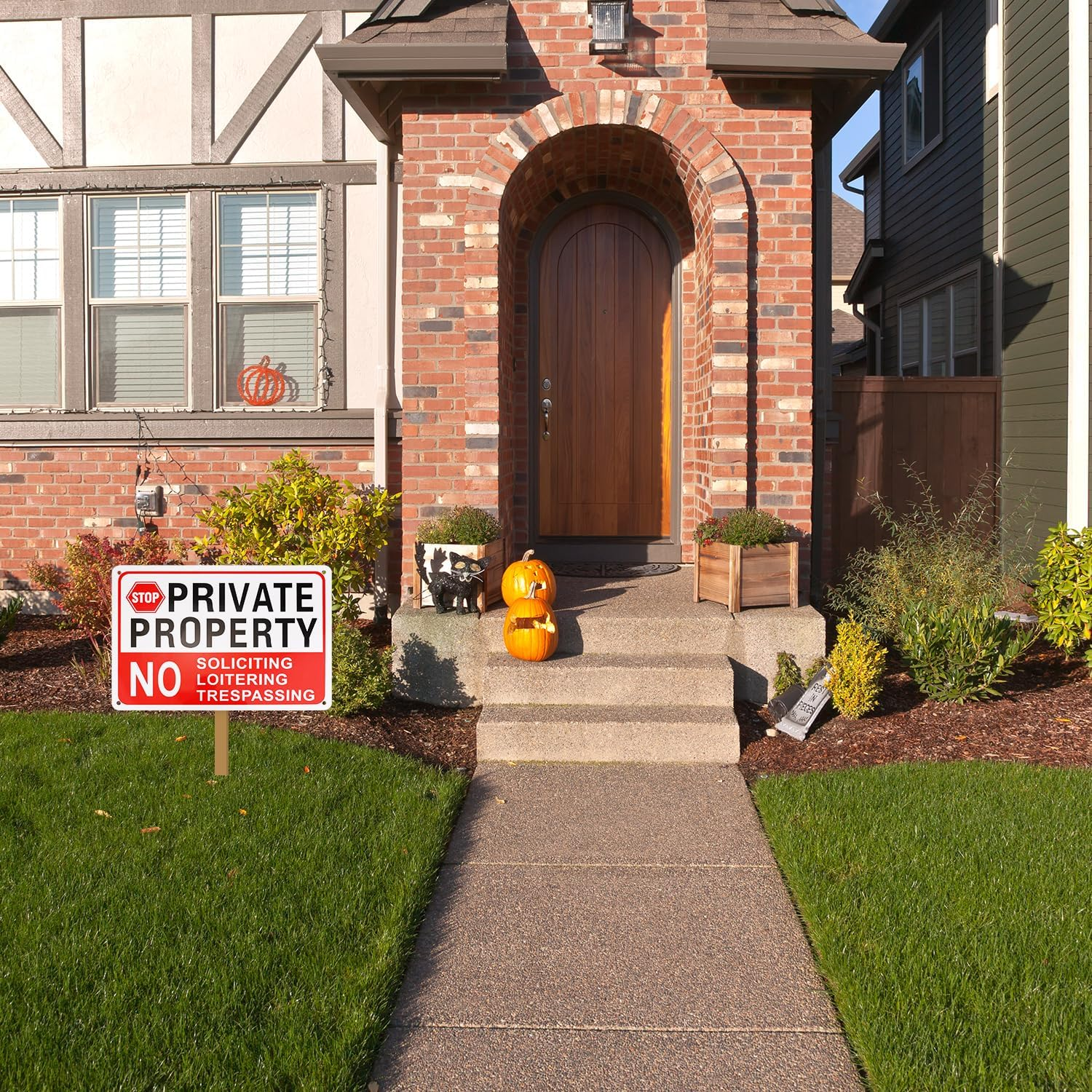 2Pcs Private Property No Soliciting Loitering Trespassing Sign, 10X7In Warning Signs for Property Weatherproof Private Property Plaque for Indoor Outdoor Home Business Driveway Alert image number 6