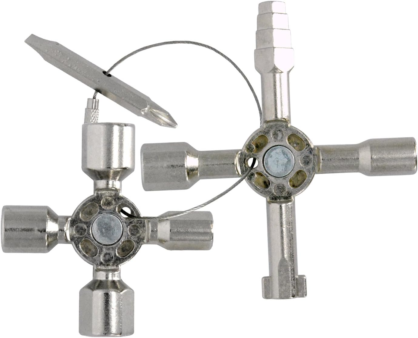 Suoyanuo Multifunctional Twin Key Cabinet Key Wrenches Cross Key with 1 Chain 10 Profiles Train Door Key. (Silver) image number 6