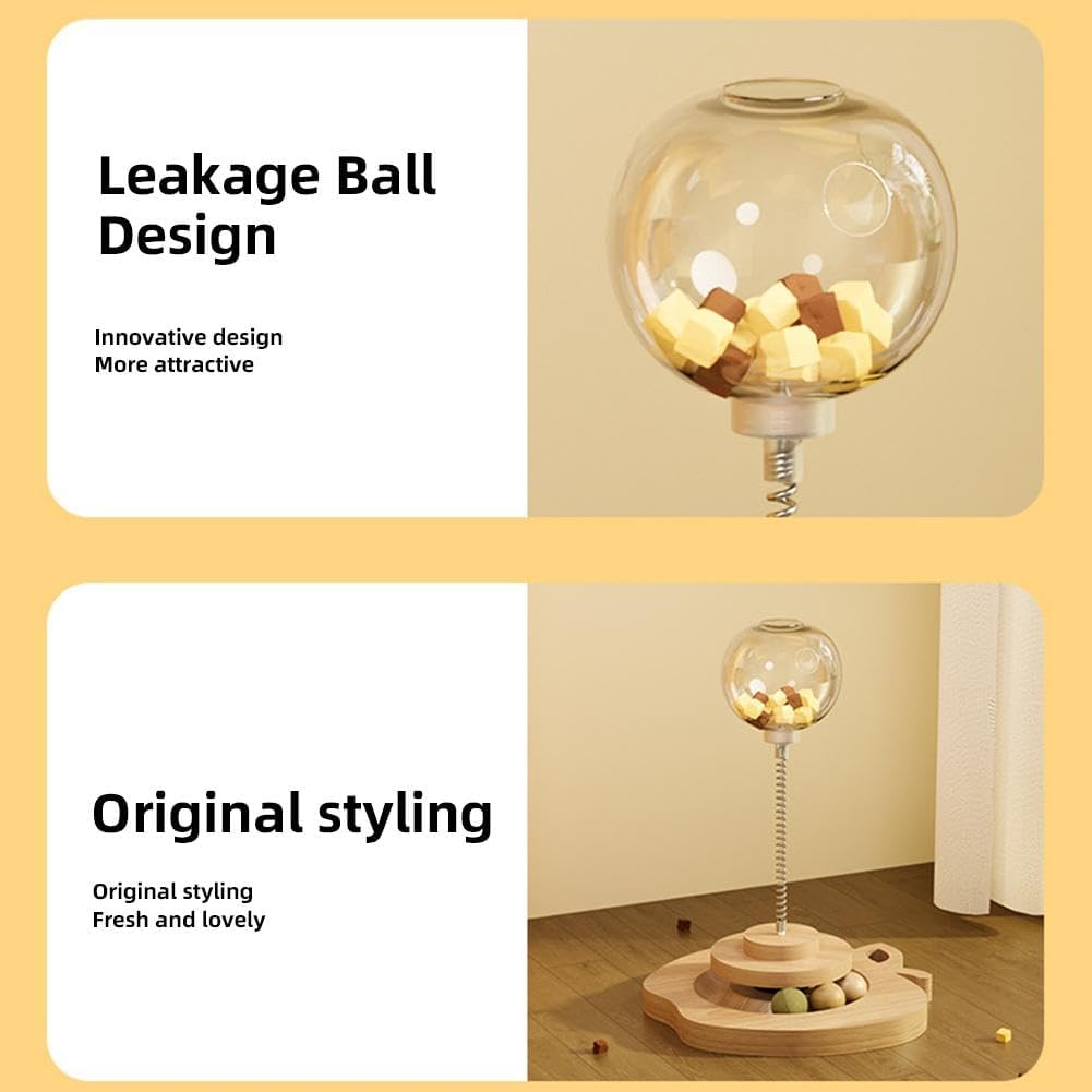 Interactive Cat Feeder Toys for Indoor Cats, Cat Ball Toy Cat Treat Dispenser Leaking Food Ball, Slow Feeders Spring Toys Wooden Automatic Cat Toy Cat Puzzle Feeder Toy /1623