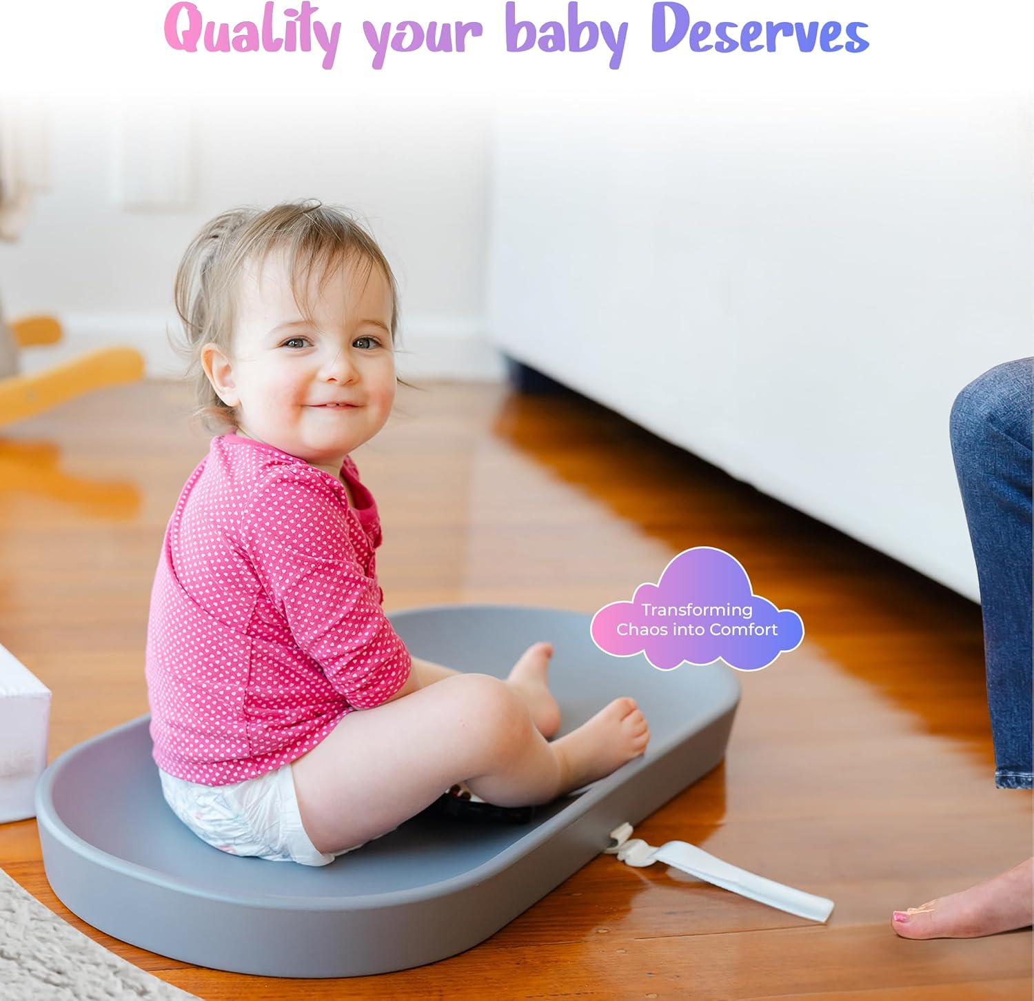 Baby Groove Aus - Premium Portable Changing Pad - Waterproof, Grey, Soft and Breathable, Non-Slip, Easy-To-Clean, Firm Padding, Diaper Changing Station, Newborns to Toddlers image number 6