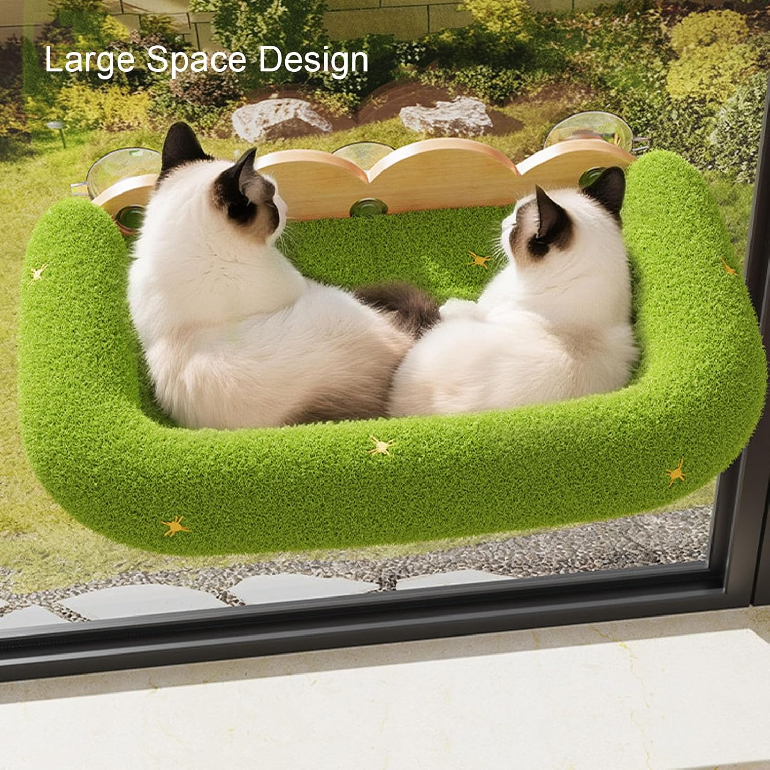 Yechiry Cordless Cat Window Perch, Cat Window Hammock,Sturdy Solid Wood Frame with Plush Climbing Pad Strong Suction Cup Design Elegant Aesthetic for Indoor Pet Home Decor