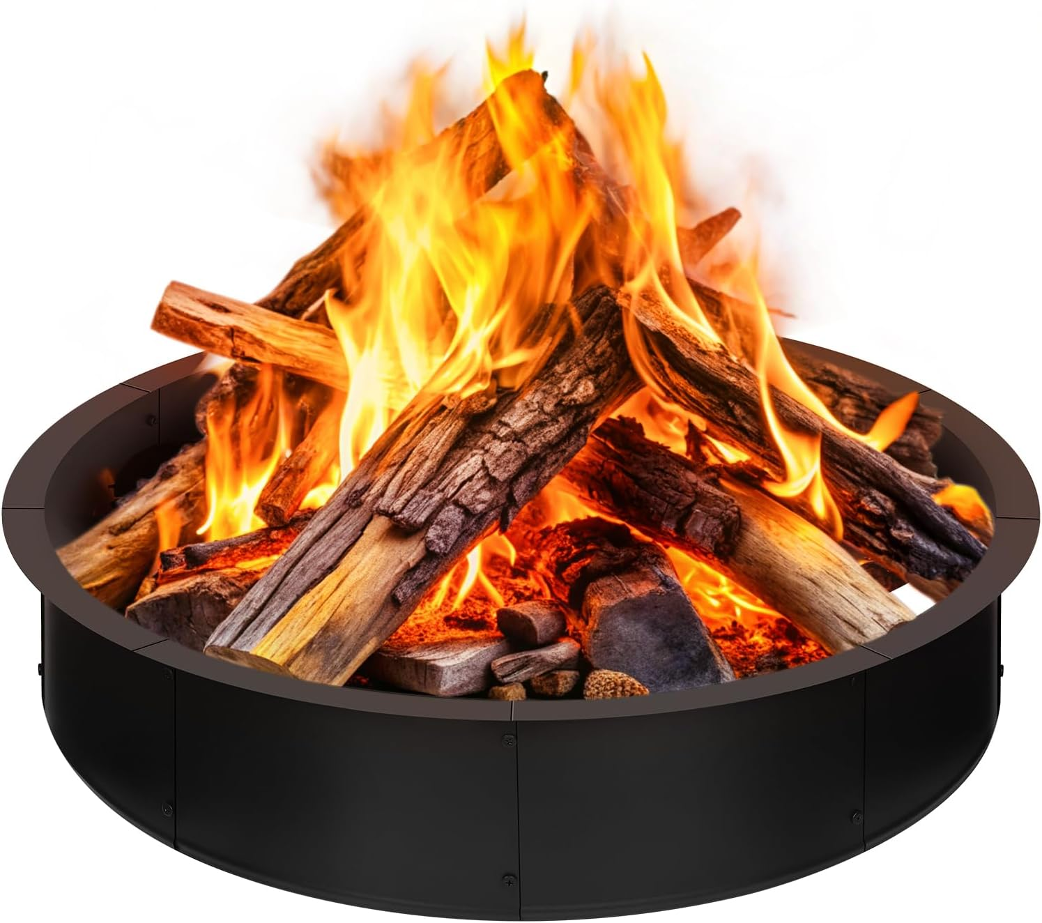 Outdoor Fire Pit Ring Insert, Fire Ring for Outside, Liner 46-Inch Outer/43-Inch Inner Diameter, Large round Wood Burning Firepits Rim Insert for Backyard Bonfire, Patio, Camping, Black image number 6