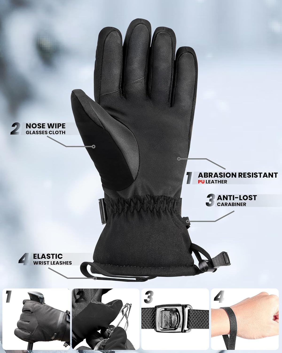 Outdoormaster Ski Snow Gloves for Women & Men - 3M Thinsulate Waterproof Snowboard Winter Warm Windproof Snowmobile Gloves with Double-Pocket image number 2