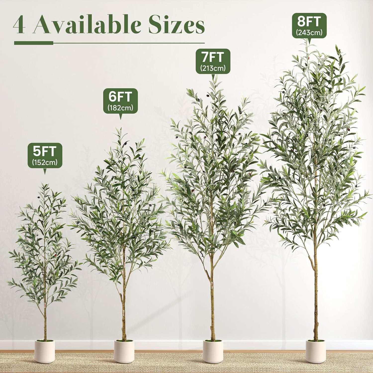 Alupssuc 180Cm Artificial Olive Tree with Elegant White Pot, Realistic Faux Plant for Indoor/Outdoor Use, Natural Wood Trunk & Faux Fruits - Modern Floor Decor for Home Office Living Room, 6FT image number 1