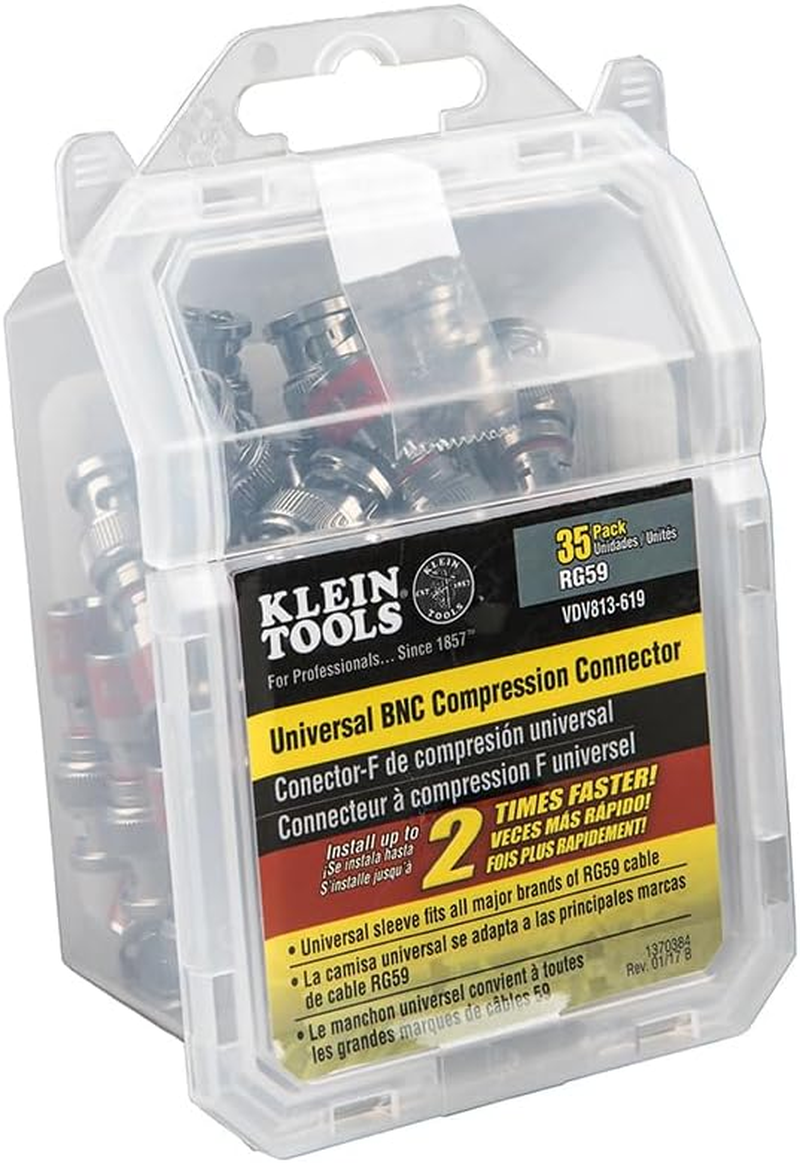 Klein Tools VDV813-613 Bnc-Connector for RG6/6Q Coaxial Cables, Universal Compression Connectors, Male, 35-Pack image number 4