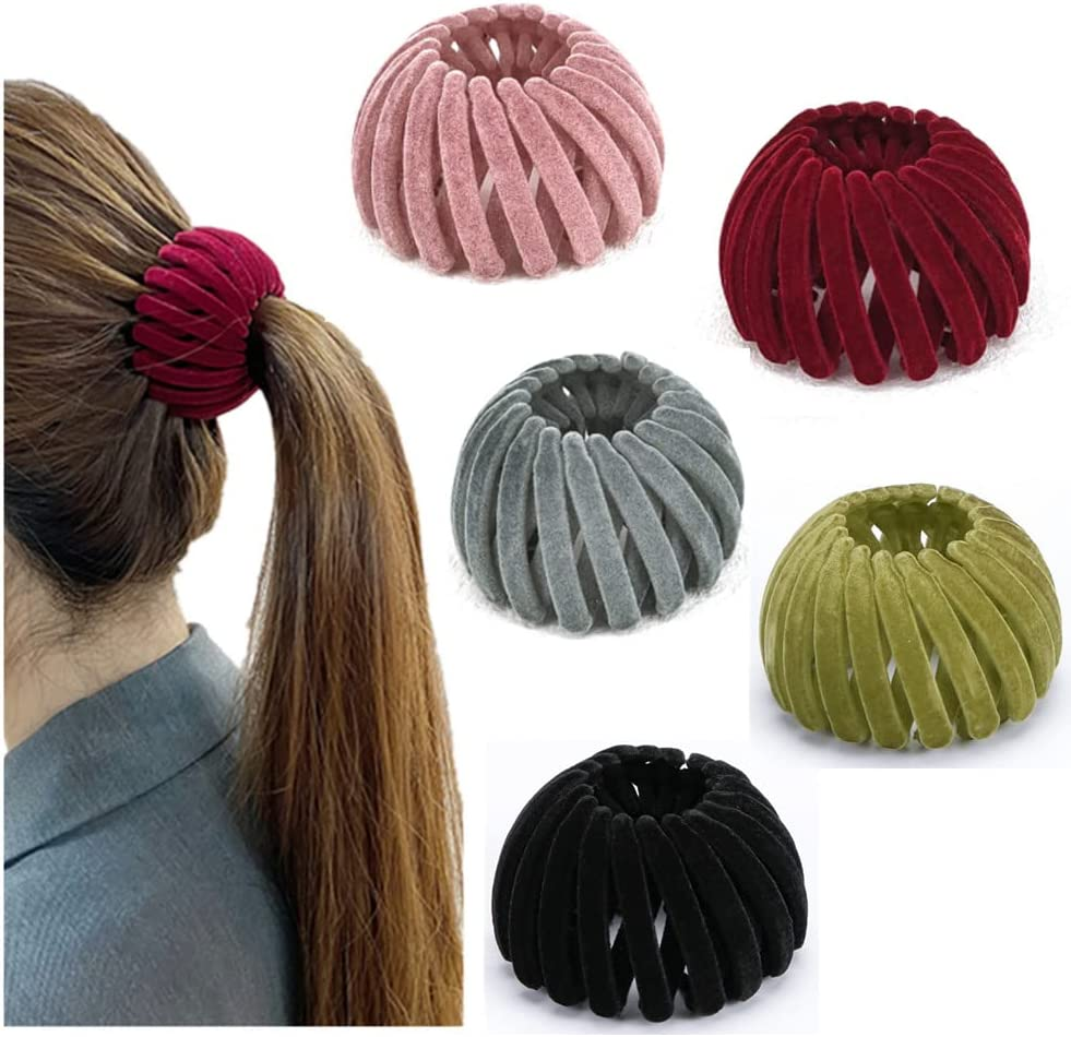 5 Pcs Birds Nest Hair Clip,Ponytail Hairpin Curling Iron,Bird Nest Shaped Hair Clips Hair Claw Clamps Bun Makers Expandable Ponytail Holder Hair Accessories for Women and Girls image number 5