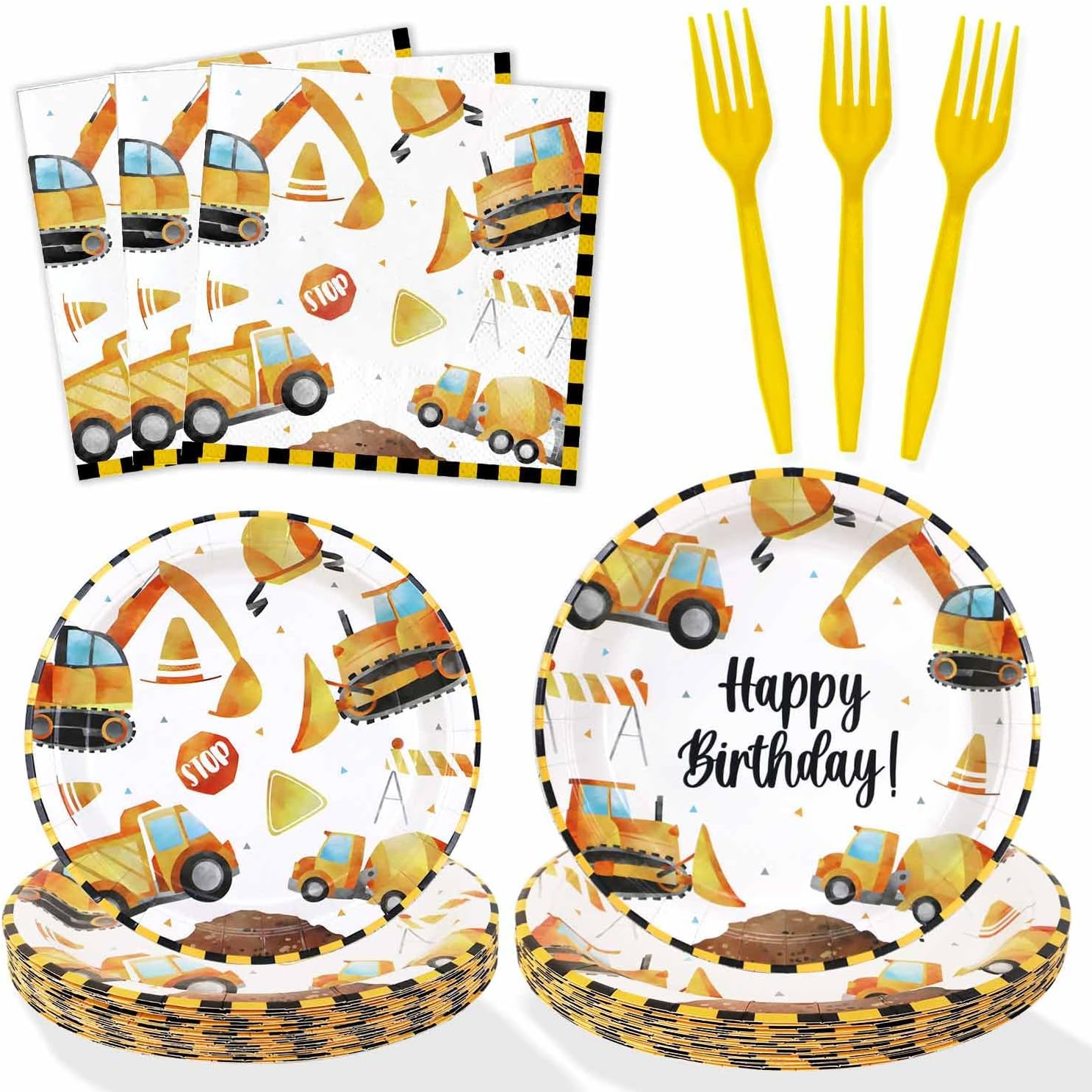 Construction Birthday Party Supplies Plates and Napkins Set for 25 Guests, Construction Theme Party Decorations for Boys Kids