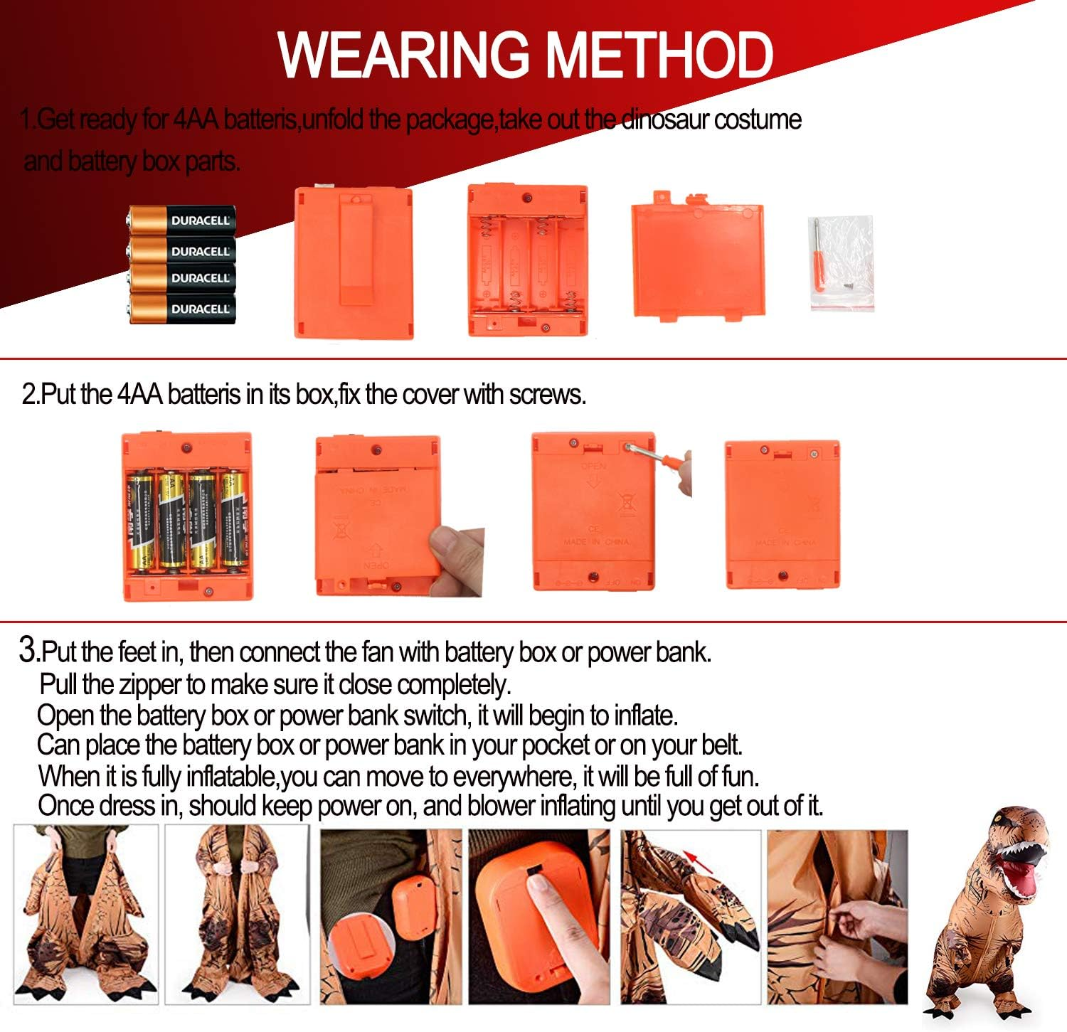 Inflatable Dinosaur Costume for Adult T-Rex Blow up Costumes for Women Men,Funny Halloween Costumes Party Cosplay image number 2