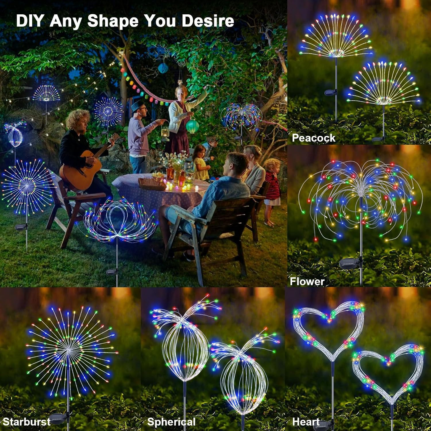 Bongu Solar Firework Lights 4 Pack, 480 LED Solar Powered String Light 8 Modes Twinkling Solar Lights Outdoor for Garden, Wedding, Party, Patio Solar Garden Lights (Multi-Colored) - Multi-Colored image number 6