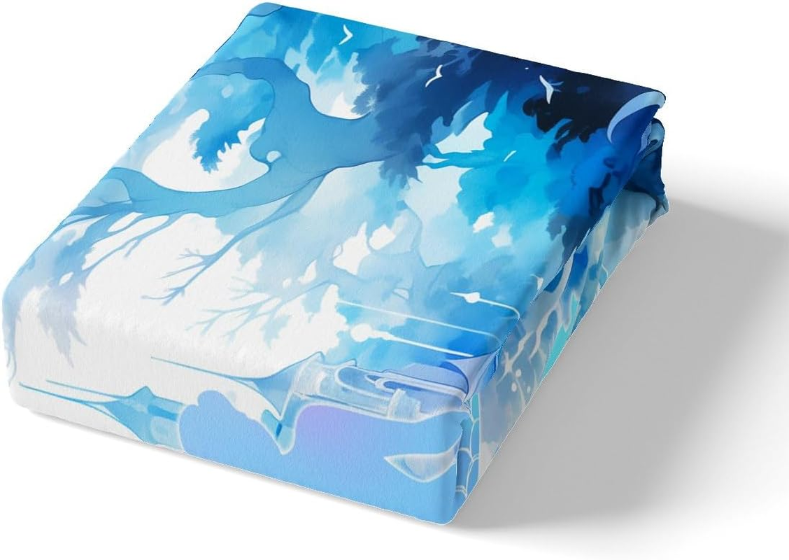 Mermaid Scale Kids Duvet Cover Set Twin Size,Watercolor Fish Castle Plants Bedding Set,Girls Women Room Decor,Cartoon Seaweed Marine Life Comforter Cover,Blue Romantic Quilt Cover,1 Pillowcase image number 3