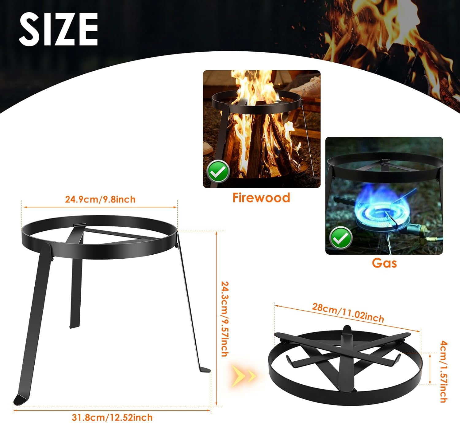 Campfires Tripod Stand Stable Fire Tripod Cast Iron Open Camping Tripod Heat Resistant Grill Open Fire Cooking Stand Folding Outdoor Fire Pit Stand for outside Camping image number 5