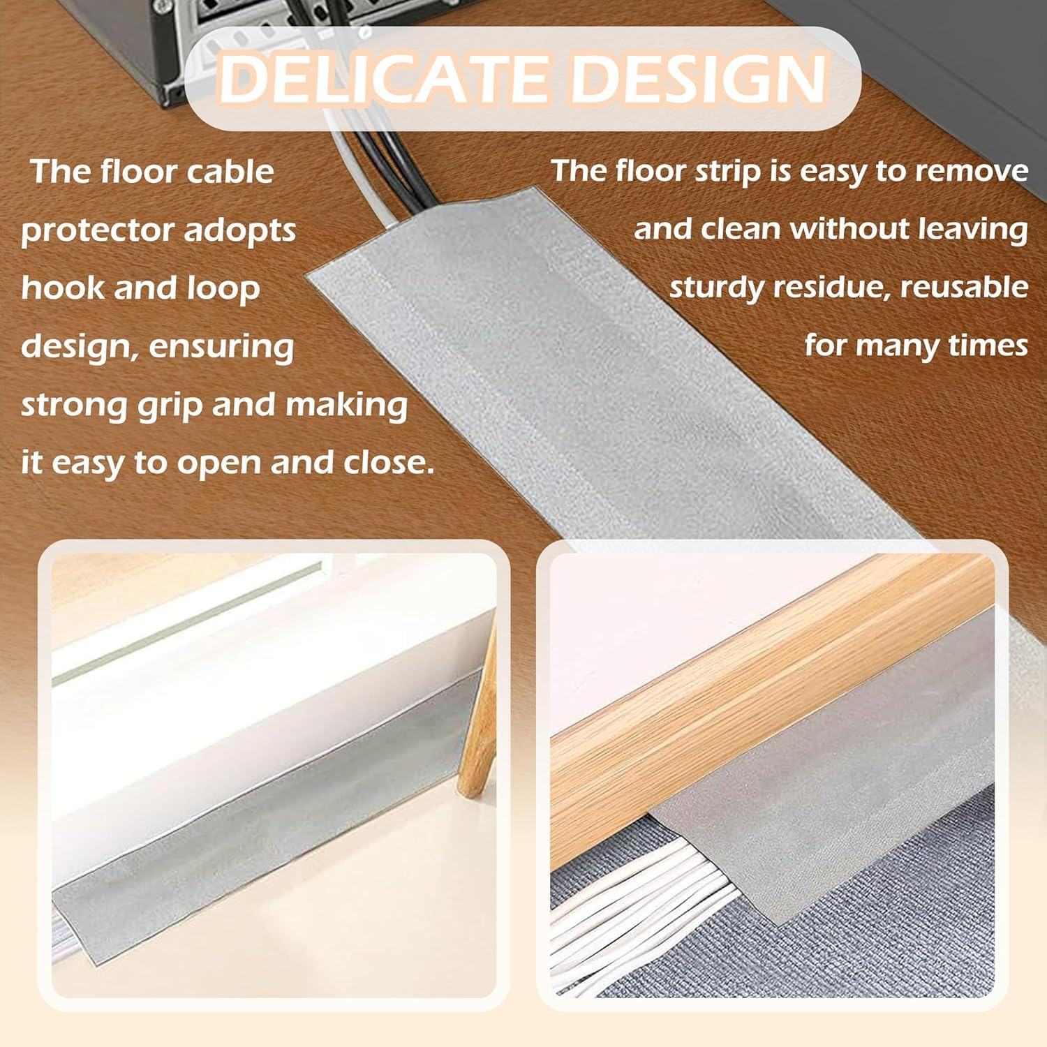 20 Feet Floor Cable Covers,Wire Storage Cover Used to Protect the Cable,Cord Cover with Adhesive Tape for Carpet,Tiles,Wooden Floors and Any Floor Surface (Gray) image number 1