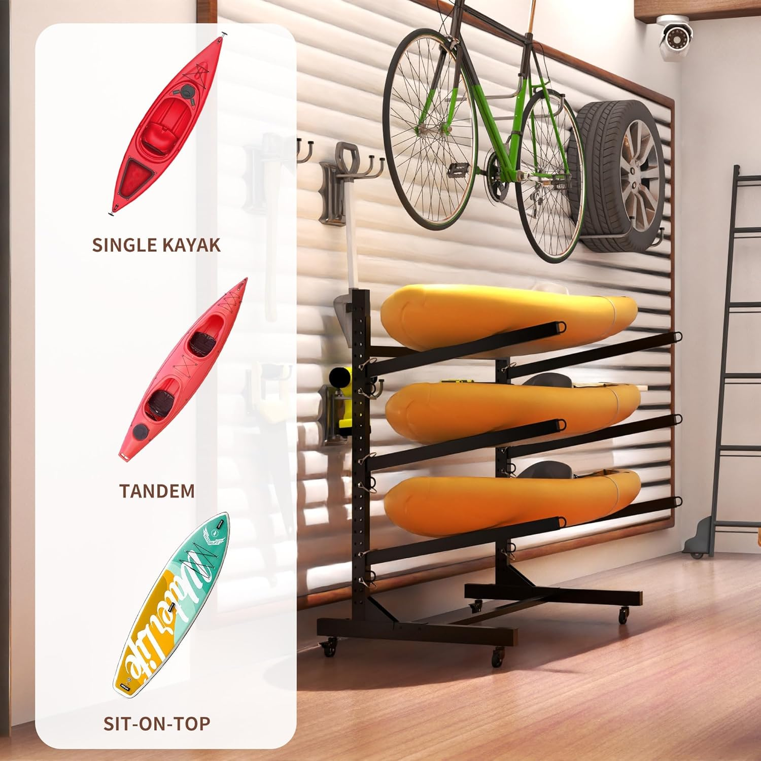 Kayak Storage Rack, Heavy Duty Kayak Stand Canoe Rack with Wheels, Freestanding Kayak Holder Stand for Kayaks, Canoes, Surfboard, Paddleboard Storage image number 3