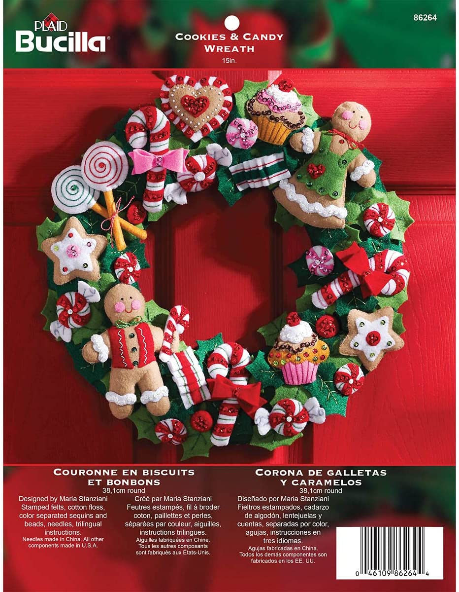 Bucilla Felt Applique Wreath Kit, 15-Inch Round, 86264 Cookies & Candy image number 1
