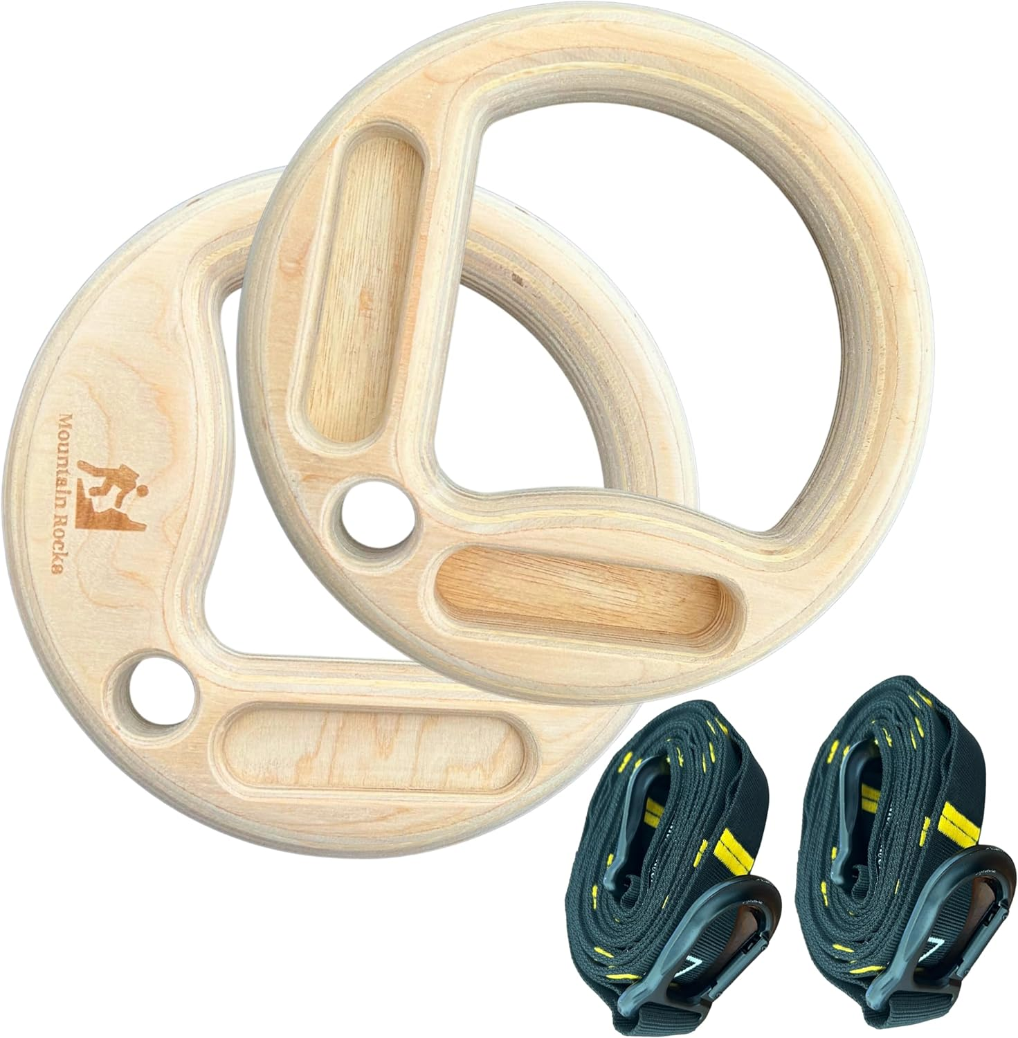 Wood 32Mm Gymnastic Rings with Finger Training Hangboard and Adjustable Numbered Straps | Olympic Rings for Core Workout, Crossfit, Bodyweight Training | Portable Climbing Training Board image number 3