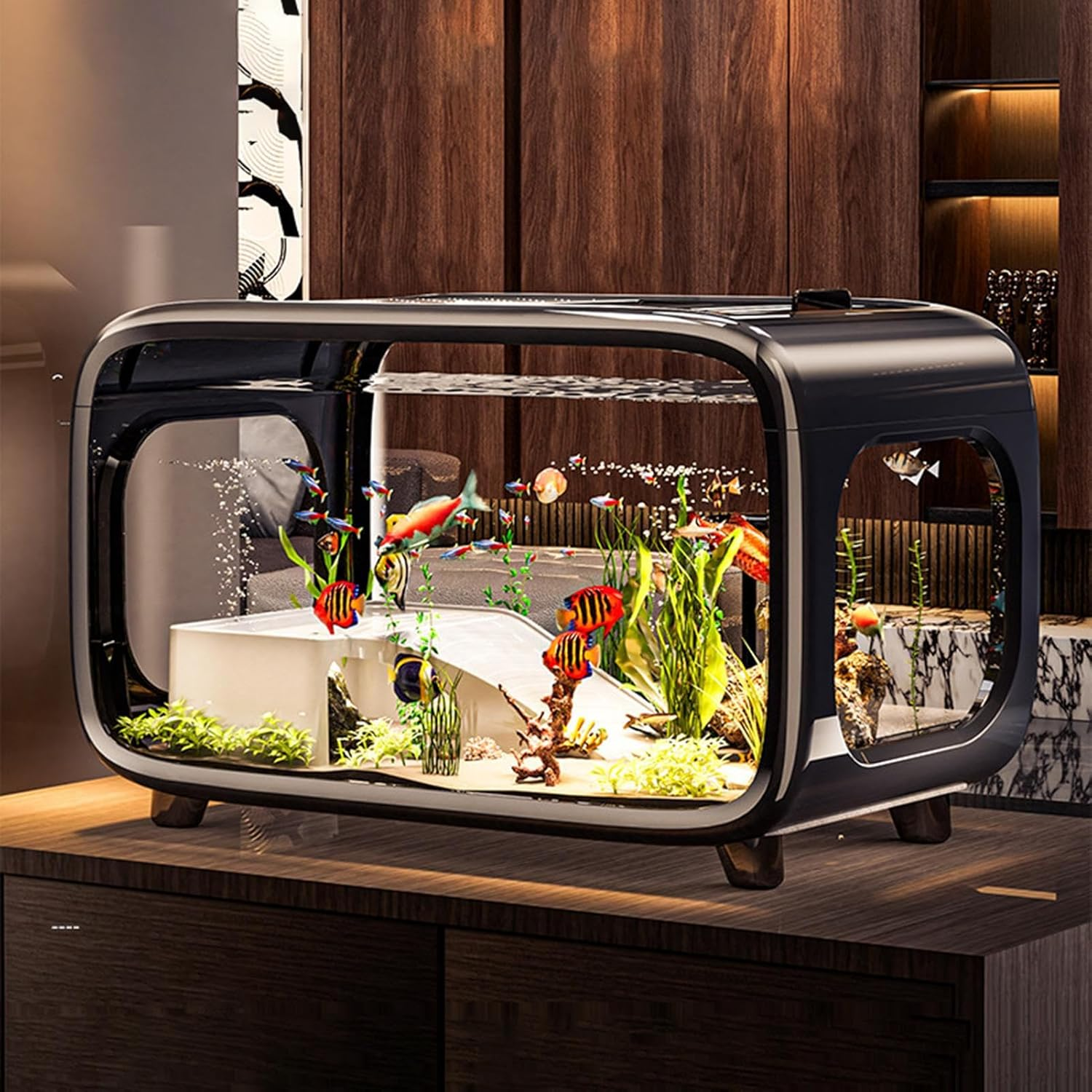 Small Aquarium, Fish Bowl Landscape Aquarium, Clear Acrylic Pet Care Container Bowl Home Decoration for Aquatic Animals Snails Betta Shrimp Turtle image number 3