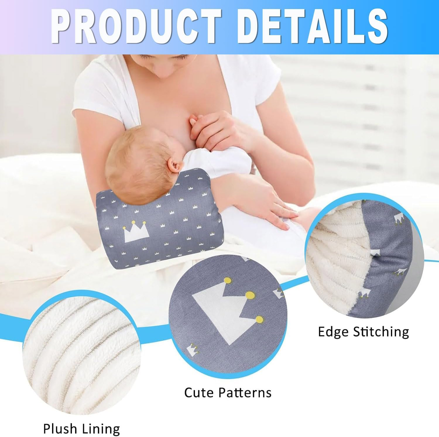 IONPSHG Breastfeeding Arm Pillow Removablesoft Cotton Bottle Nursing Arm Pillows Portable and Washable Ergonomic Nursing Essentials for Bottle Feeding Head Support Cushion Thickened (Grey) image number 3