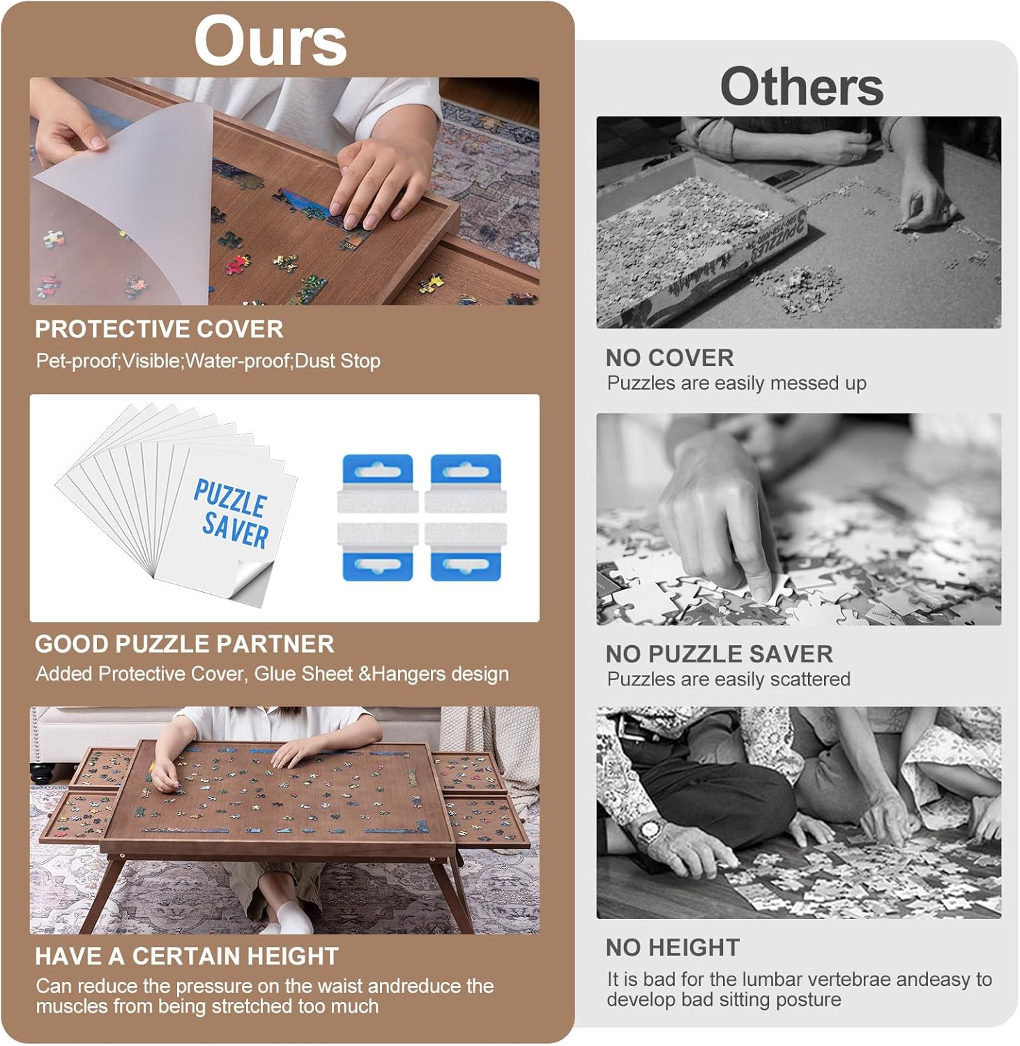 TEAKMAMA 1500 Piece Wooden Jigsaw Puzzle Board with 4 Drawers, Folding Puzzle Table with Protective Cover, Multifunctional Puzzle Board for Adults, 34W X 26.3D, Chocolate Brown