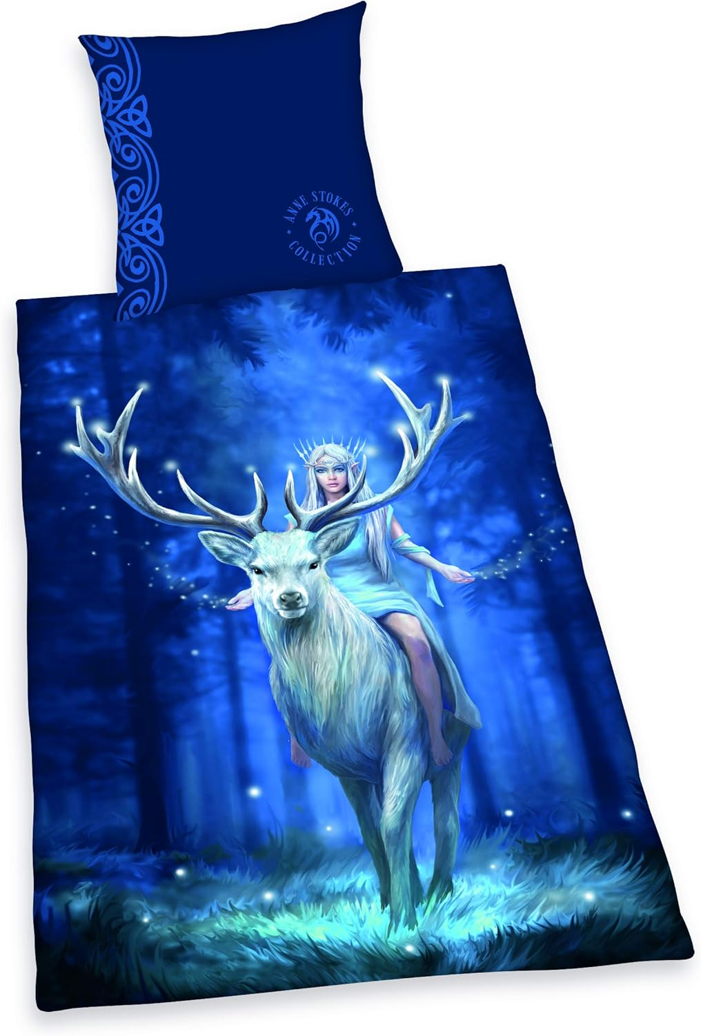 Herding Anne Stokes Bed Linen Set, Reversible Motif, Pillowcase 60 X 80 Cm, Duvet Cover 140 X 200 Cm, with Smooth Zip, Cotton/Renforc&eacute;