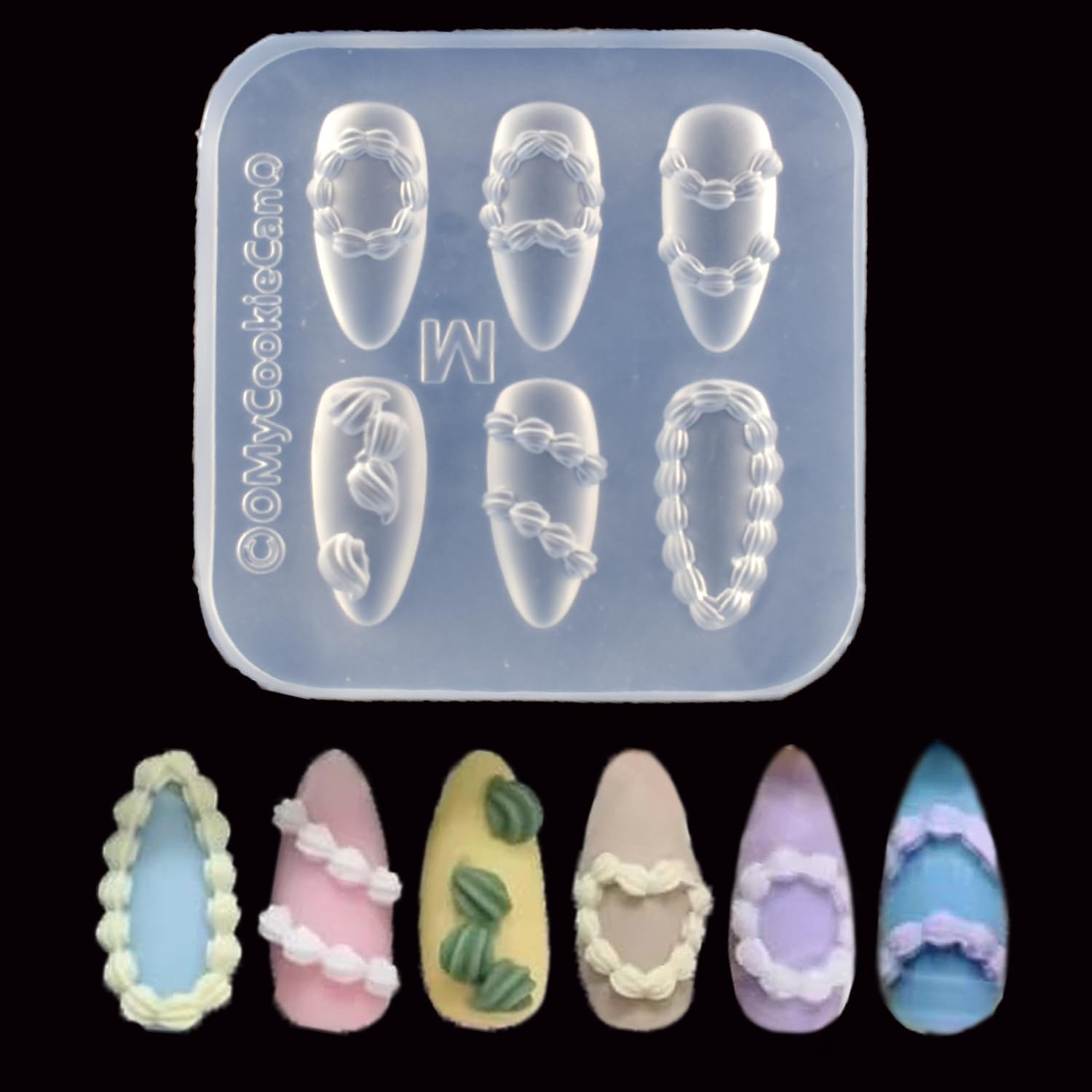 LIFOOST Nail Art Silicone Mold Embossed Cream Chain Design DIY Manicure 3D Carving Template with 6 Patterns, Resin Craft Making Tool Mould for Women Nail Decoration