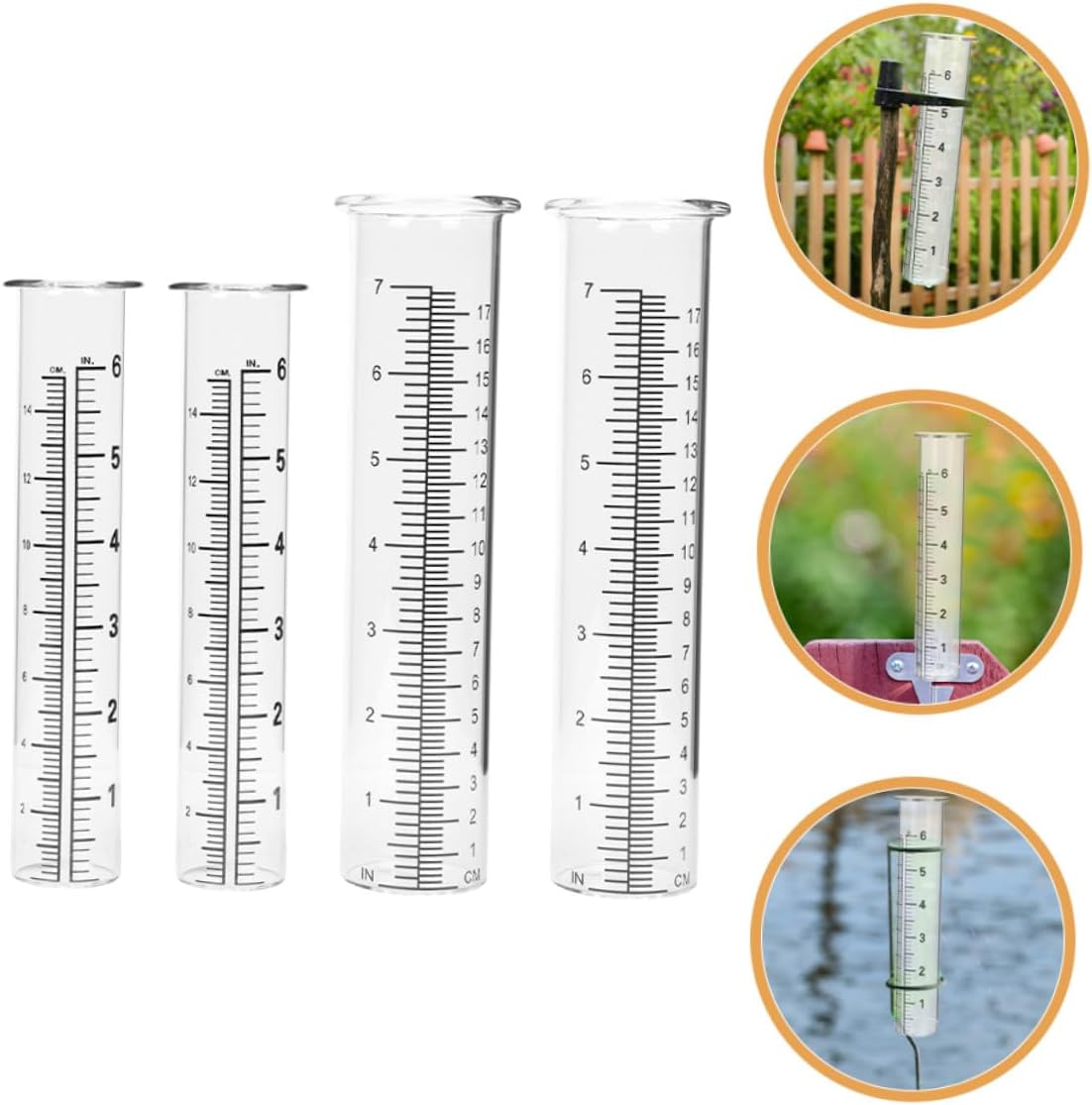Ifundom 4Pcs Glass Rain Gauge Test Tubes 6-Inch 7-Inch Outdoor Yard Rainfall Measuring Cylinders Scale for Garden and Home Rain Meter Tools image number 3