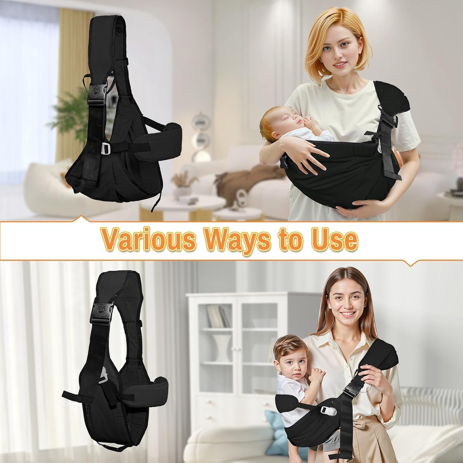 Baby Carrier Newborn to Toddler,Adjustable Baby Sling Carrier,Comfortable and Lightweight Toddler Carrier for 25-60 Lbs,Ideal for Shopping Travelling image number 4
