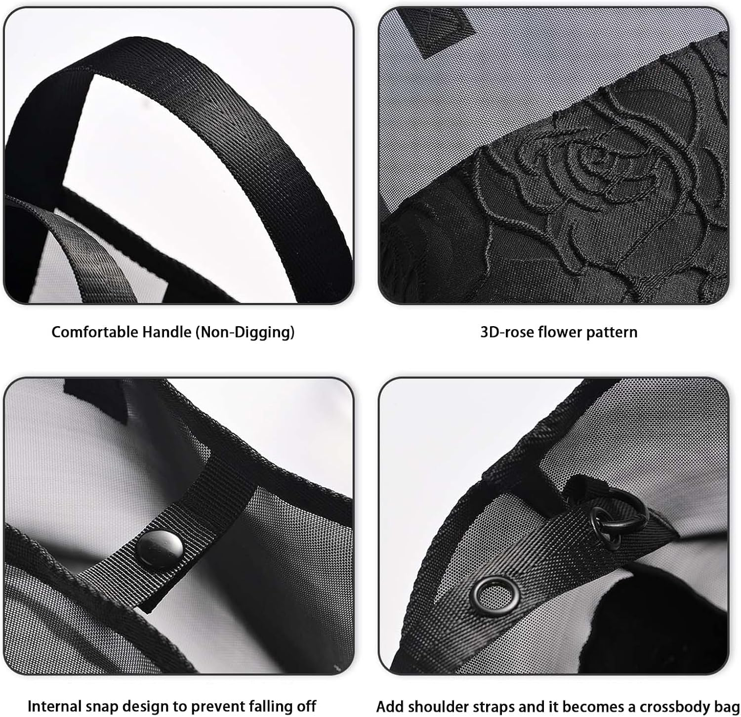 2 Pack Rose Pattern Mesh Makeup Bags, Thickened Transparent Toiletry Organizer Set, Portable Cosmetic Pouch for Women, Waterproof Travel Essentials Kit with Zipper Closure for Vacation & Travel image number 4