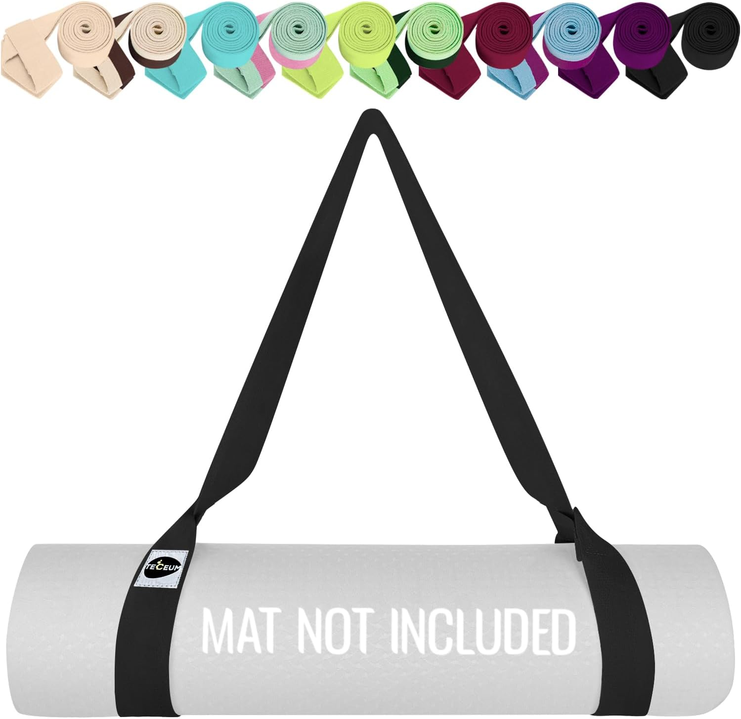 TECEUM [New 2023] Yoga Mat Strap &ndash; 15+ Colors &ndash; Adjustable Mat Holder Sling for All Mats [Mat Not Included]