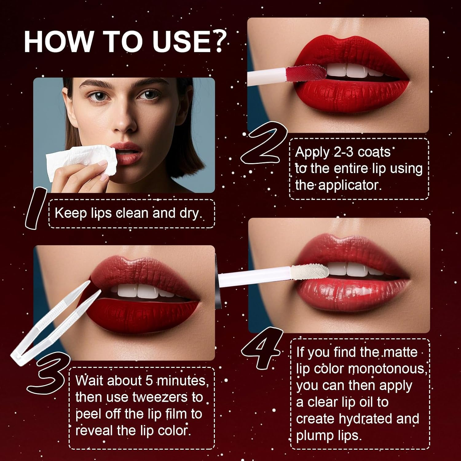 DAGEDA 5 Colors Peel off Lip Stain Set,Tattoo Lip Stain Tint with Moisturizing Lip Oil, Highly Pigmented,Waterproof Long-Lasting Peel off Lip Liner Stain,Matte Finish Lip Makeup image number 1