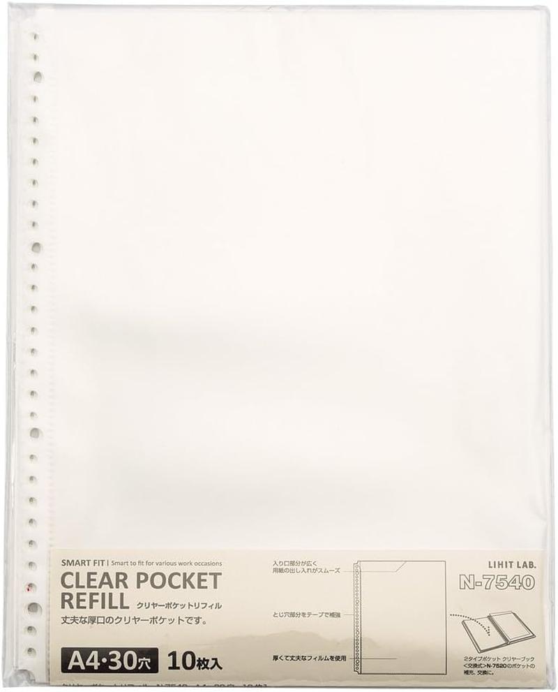 Lihit Lab N7520-11 File Clear Book, A4, 30 Holes, Interchangeable, 2 Type Pockets, Navy - Green image number 2