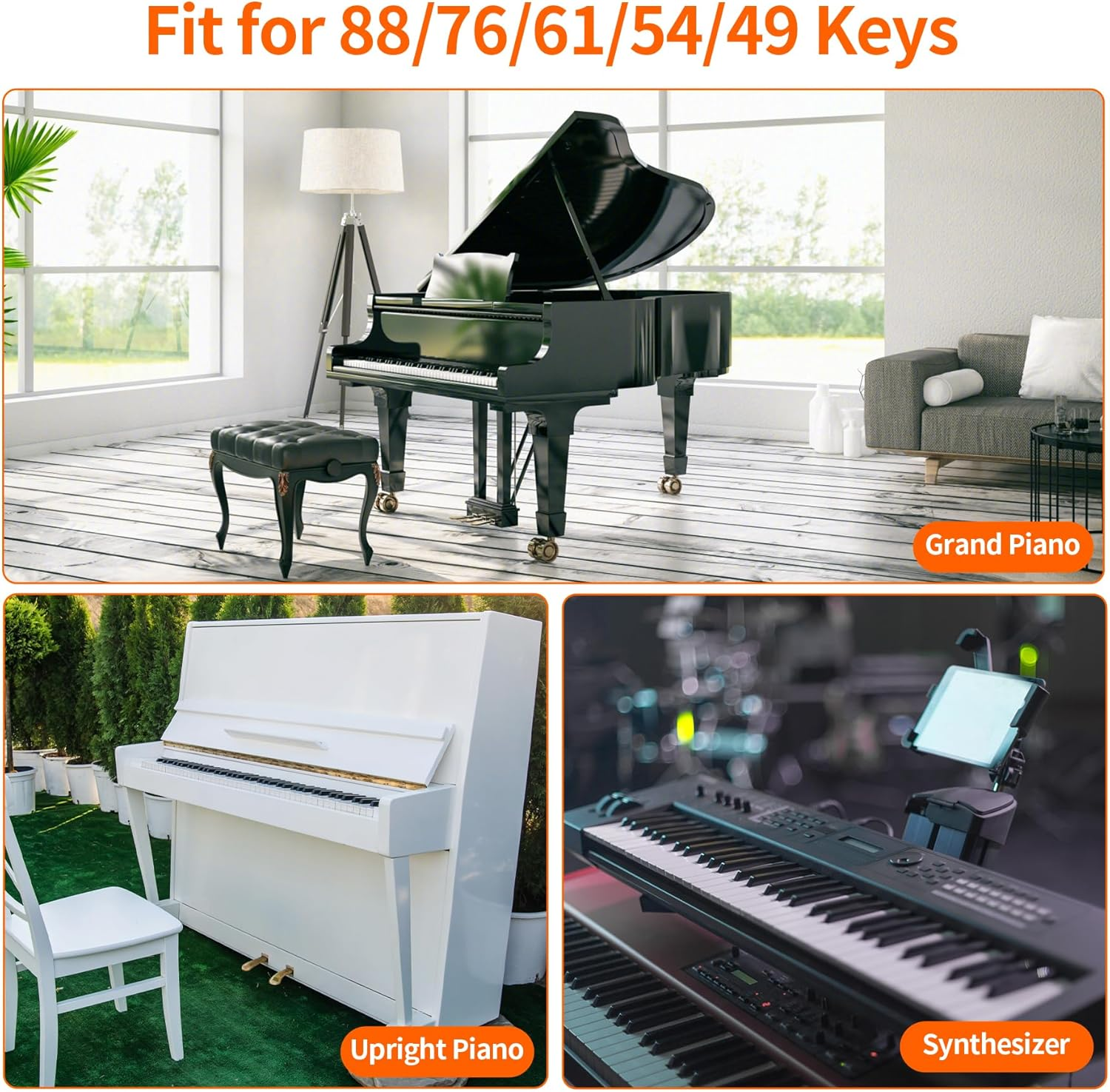 Runzoos Piano Keyboard Stickers for 88/76/61/54/49 Keys, Transparent and Removable Piano Stickers for Beginners, Keyboard Letters Labels, Piano Notes Guide (Black) - Black image number 2