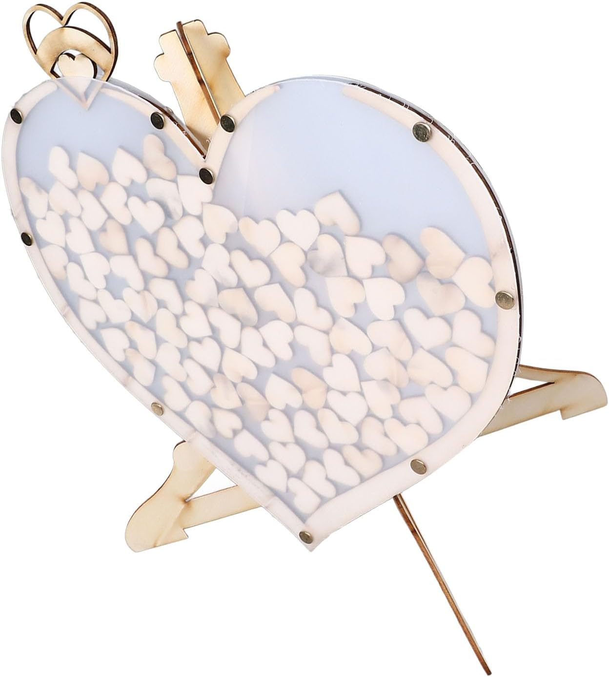 Unique Wooden Visits Book Guest Registration Design Romantic Hearts for the Ceremony Reception Weddings, Pine Wood, Acrylic image number 1