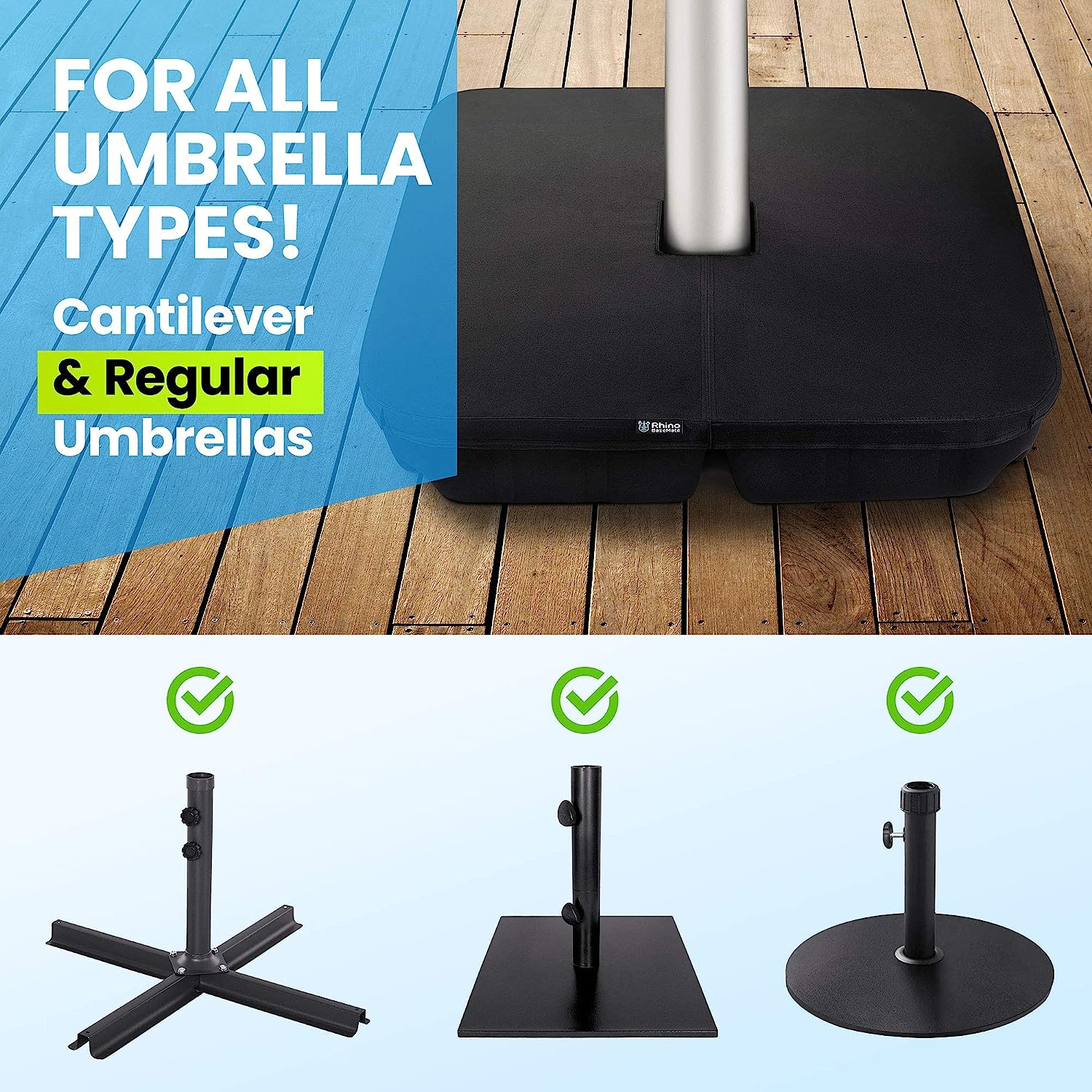 Rhino Basemate EVA Material - Patio Umbrella Base Weights up to 200 Lb. | for Cantilever Umbrella, Regular Umbrella, or Any Offset Umbrella Base | 4-Part, 900D Heavy-Duty, All-Weather image number 3