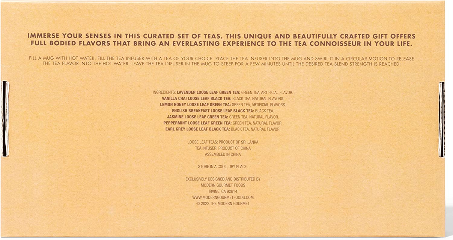 Thoughtfully Gourmet, Tea Therapy Tea Infusion Gift Set, Includes 7 Uniquely Flavoured Loose Leaf Teas and Tea Infuser, Pack of 7 image number 3