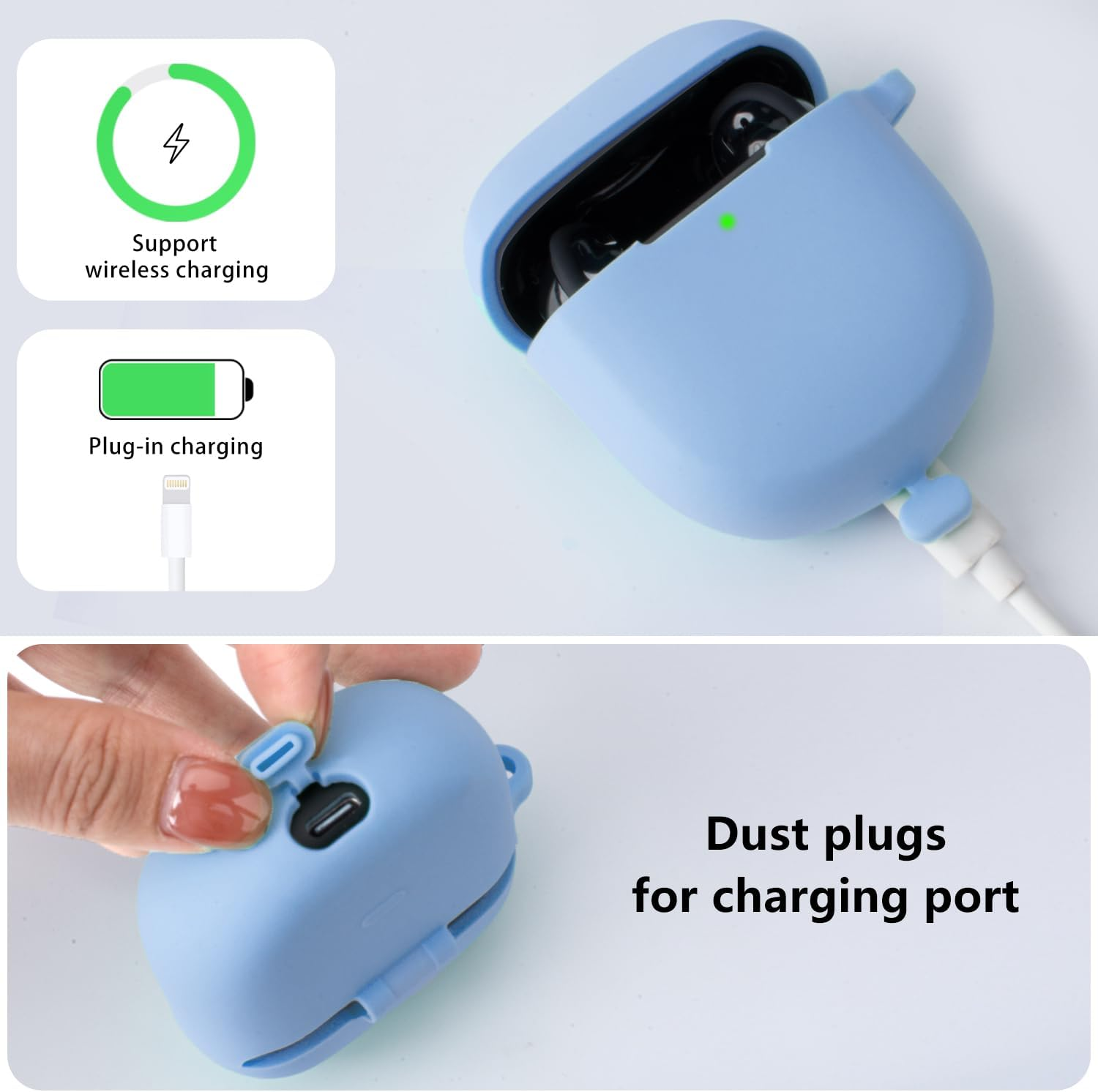 BEWZI for Bose Quietcomfort Ultra Earbuds/Quietcomfort Earbuds 2 Case Cover with Hook Vogue Simple Style Super Thick Soft Protective Case for Bose Quietcomfort Ultra Case (Black) - Light Blue image number 6