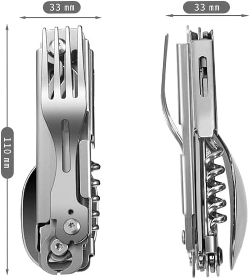 6-In-1 Multi-Functional Stainless Steel Portable Utensil Set &ndash; Detachable Cutlery for Camping, Travel, and Outdoor Adventures, Folding Spoon, Fork, Knife, Wine Bottle Can Opener Portable. image number 2