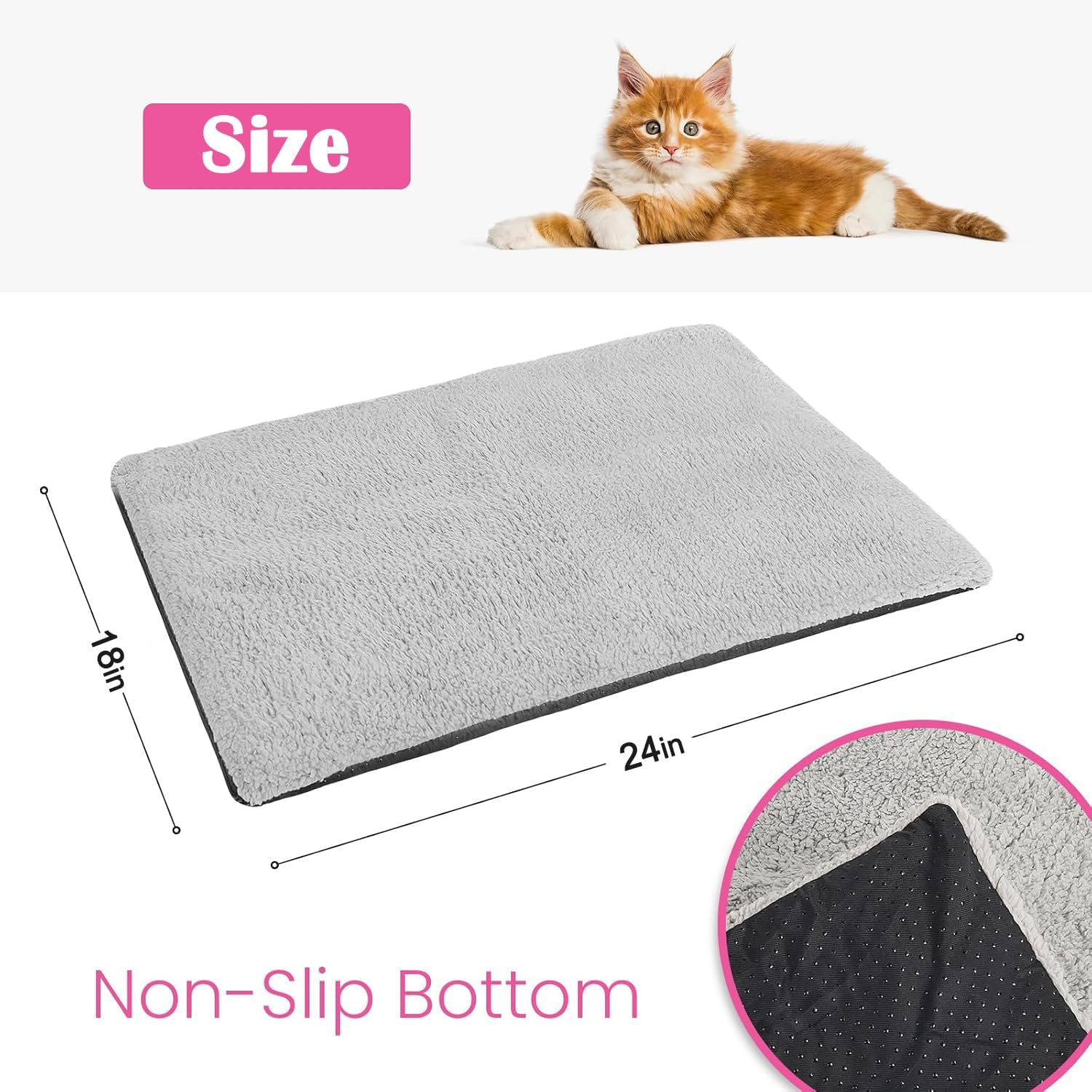 Ultra Soft Cat Bed Mat 24 X 18 Inch Cozy Pet Cushion with Non-Slip Bottom Washable Self-Warming Sleep Dog Pad for Crates Carriers