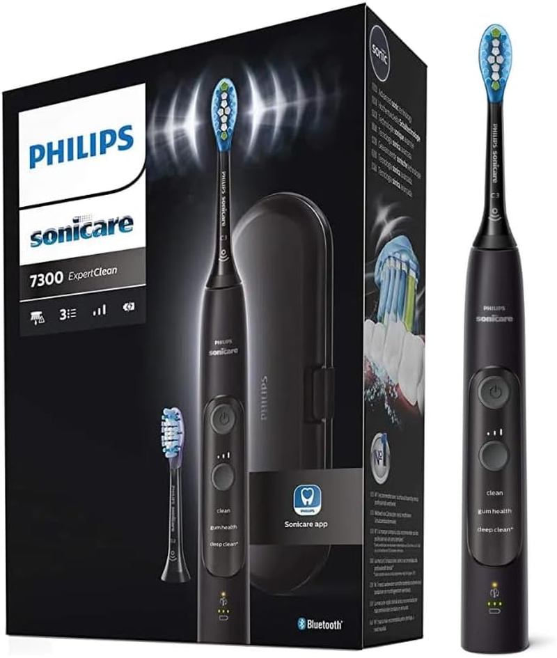 Philips Sonicare Expertclean 7300 Rechargable Electric Toothbrush with 3 Mode and Intensity, Built-In Sensor and Smart Brush Head Recognition, Black, HX9618/01