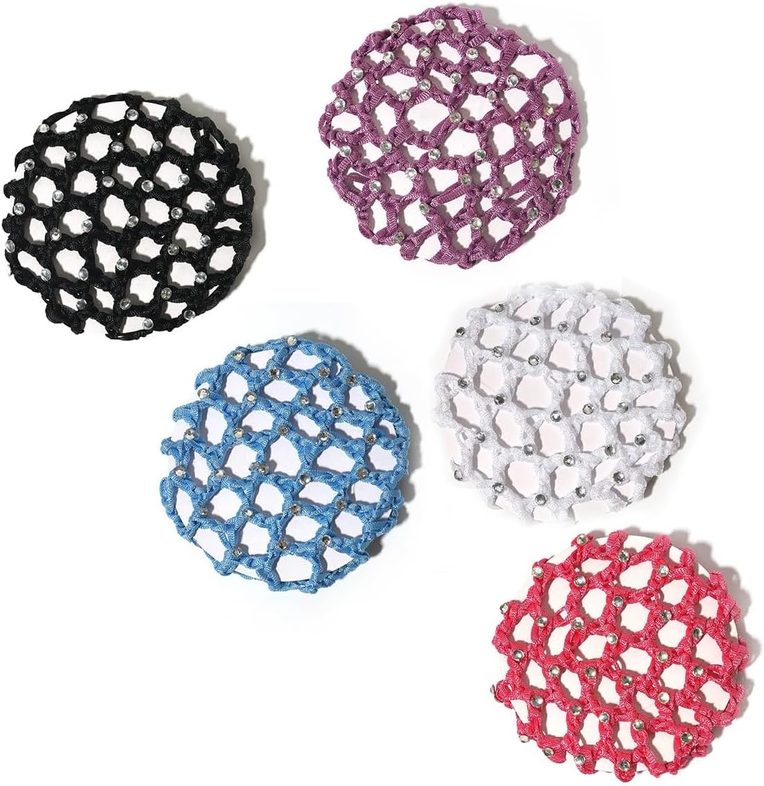 TSUOUKL Pack of 5, Net for Hair, Hair Nets Hairstyles, Hair Net, Hair Net, Bun Net, Ballet Bun Net, Crystal Hair Net, Bun Ballet Girl, Bun Glitter, Bun Nets (With Rhinestones) image number 1