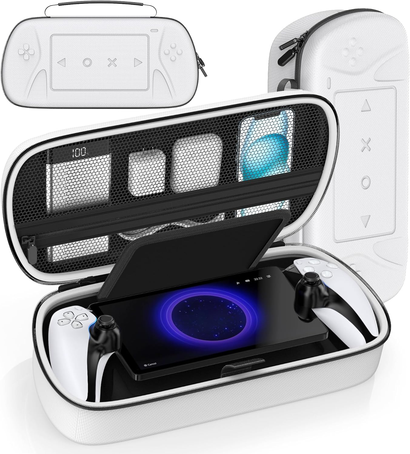 Rysker Playstation Portal Case for PS Portal Remote Player, PS Portal Carry Case with Zip Pocket for PS Portal Accessories, PS5 Portal Carrying Case, Hard Travel Case Storage Bag for PS Portal, White image number 2