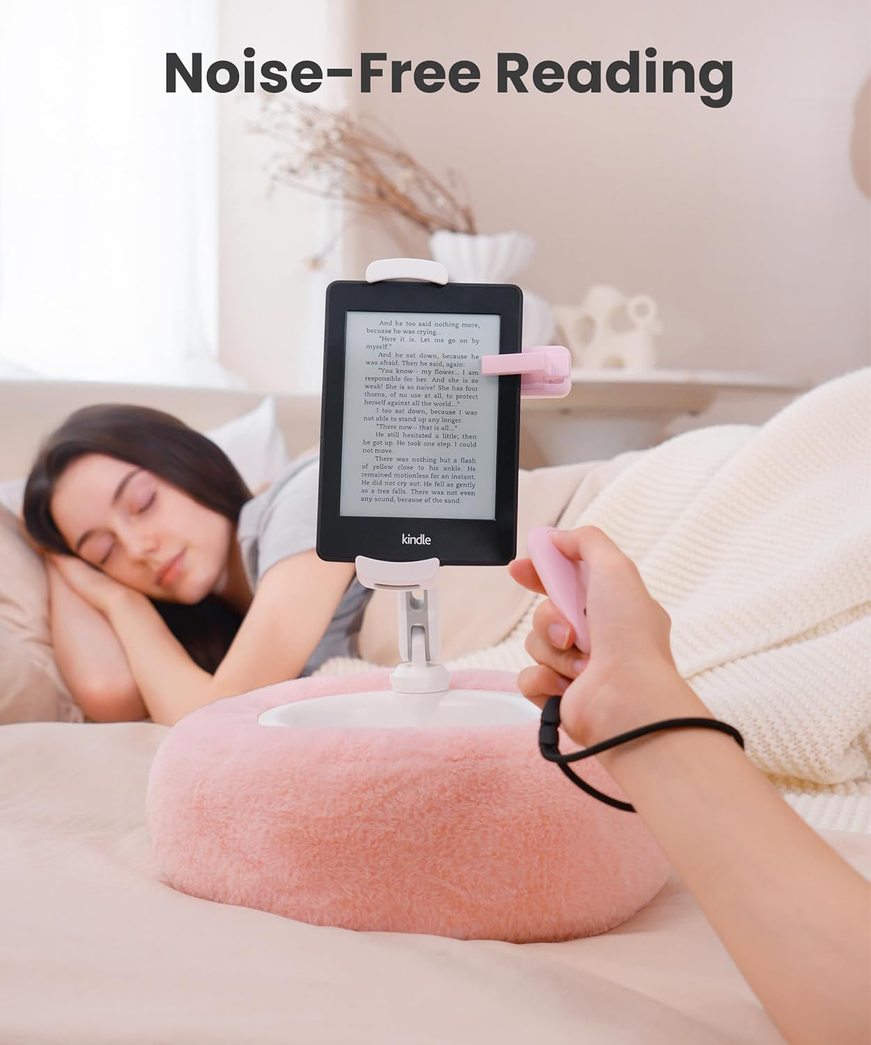 Tablet Pillow Stand with Kindle Page Turner for Reading in Bed, 360&deg;Adjustable Ipad Holder with Snack Bowl, Compatible with 4.7''-13''Kindle Accessories/Paperwhite/Ipad/Iphone/Samsung, Pink image number 6