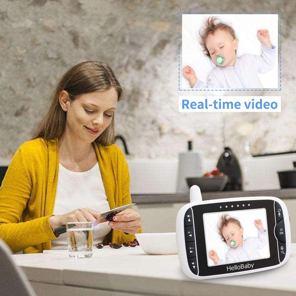 Hello Baby Monitor with Camera and Audio,3.2" Screen, 2.4Ghz Video Baby Monitor with Night Vision, Temperature Display, Lullabies, 960Ft Long Range No Wifi,High Capacity Battery image number 3