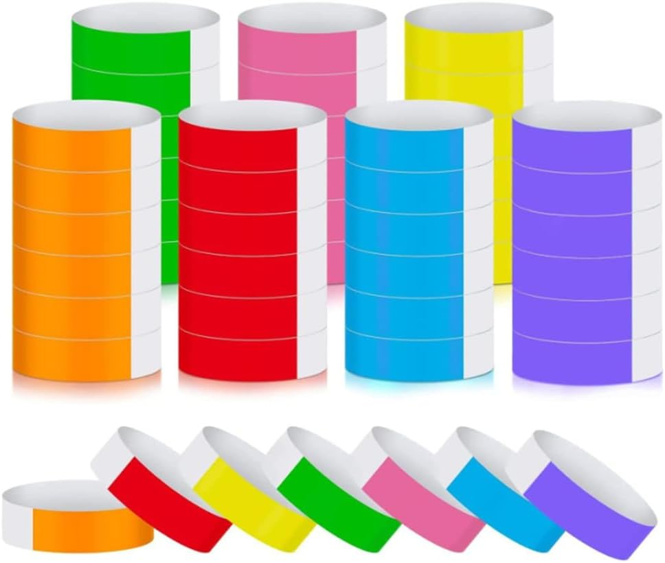 350Pcs Waterproof Paper Wristbands Neon Wrist Bands,Party Bands Entrance Colored Adhesive Wristbands Paper Bracelets for Events Music Festival Concert Party