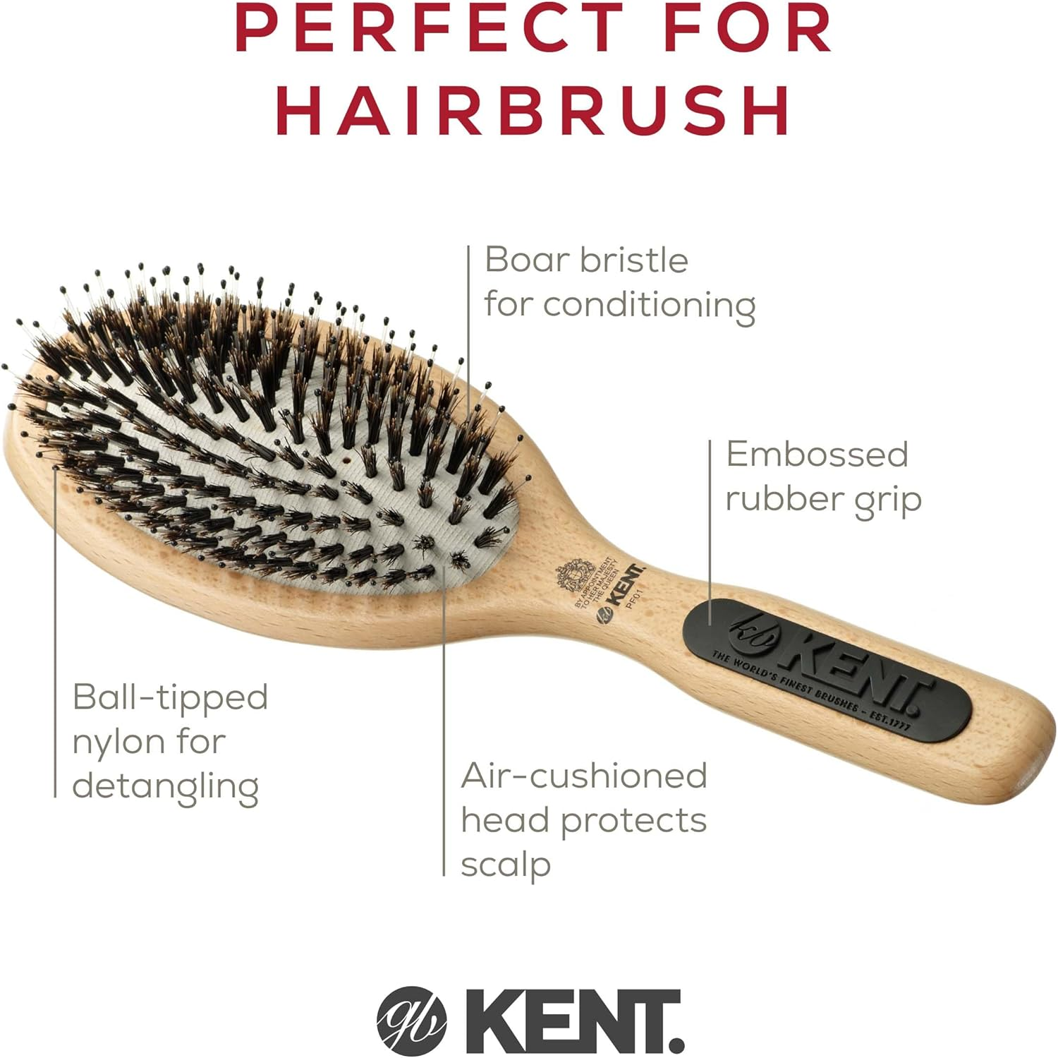 Kent Cushion, Bristle and Nylon Mix Hair Brush, Large image number 2