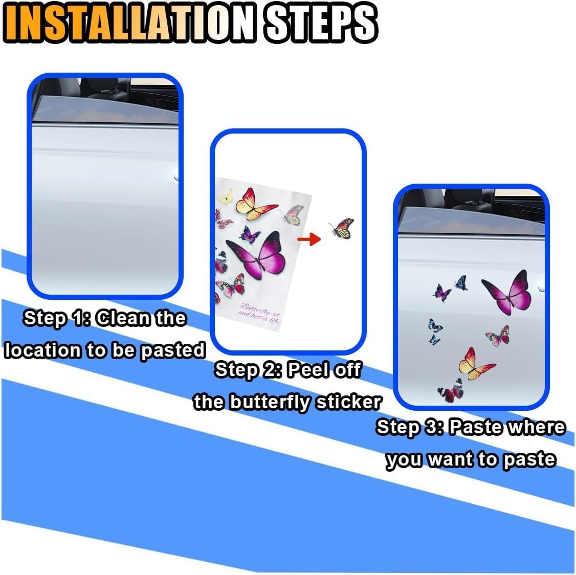 Butterfly Car Stickers and Decals, Waterproof Vinyl Bumper Sticker for Auto Vehicle Personalization, 3 Styles with Easy Application and Removable Adhesive - Ioklin image number 1