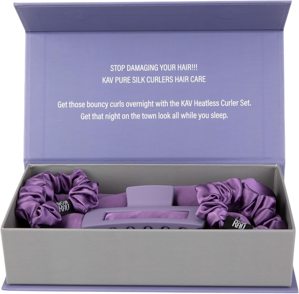 KAV Heatless Hair Curler, Mulberry Silk Overnight Hair Curl Set, No Heat Curling Rod Giftset, Premium Salon Quality Rollers to Sleep In, Heat Less Curls Set with Clip and Scrunchies image number 6