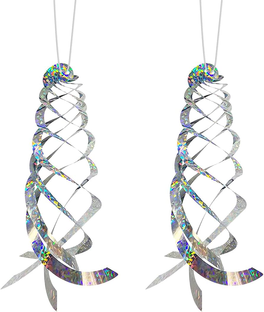 Bird Repellent Spiral Reflectors, 2 PCS Hanging Reflective Bird Deterrent Devices for Scare Pigeons and Other Small Birds (40Cm) image number 4