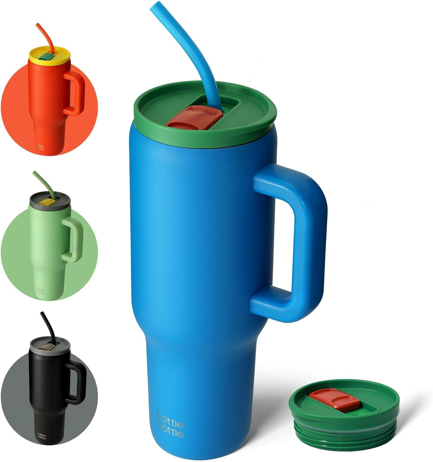 BOTTLE BOTTLE 40 Oz Tumbler with Handle and Straw, Stainless Steel Vacuum Travel Drink Bottle, Car Cup with Straw, Stainless Steel Vacuum Water Bottle for Gifts Party Office Coffee (Deep Sea) image number 3